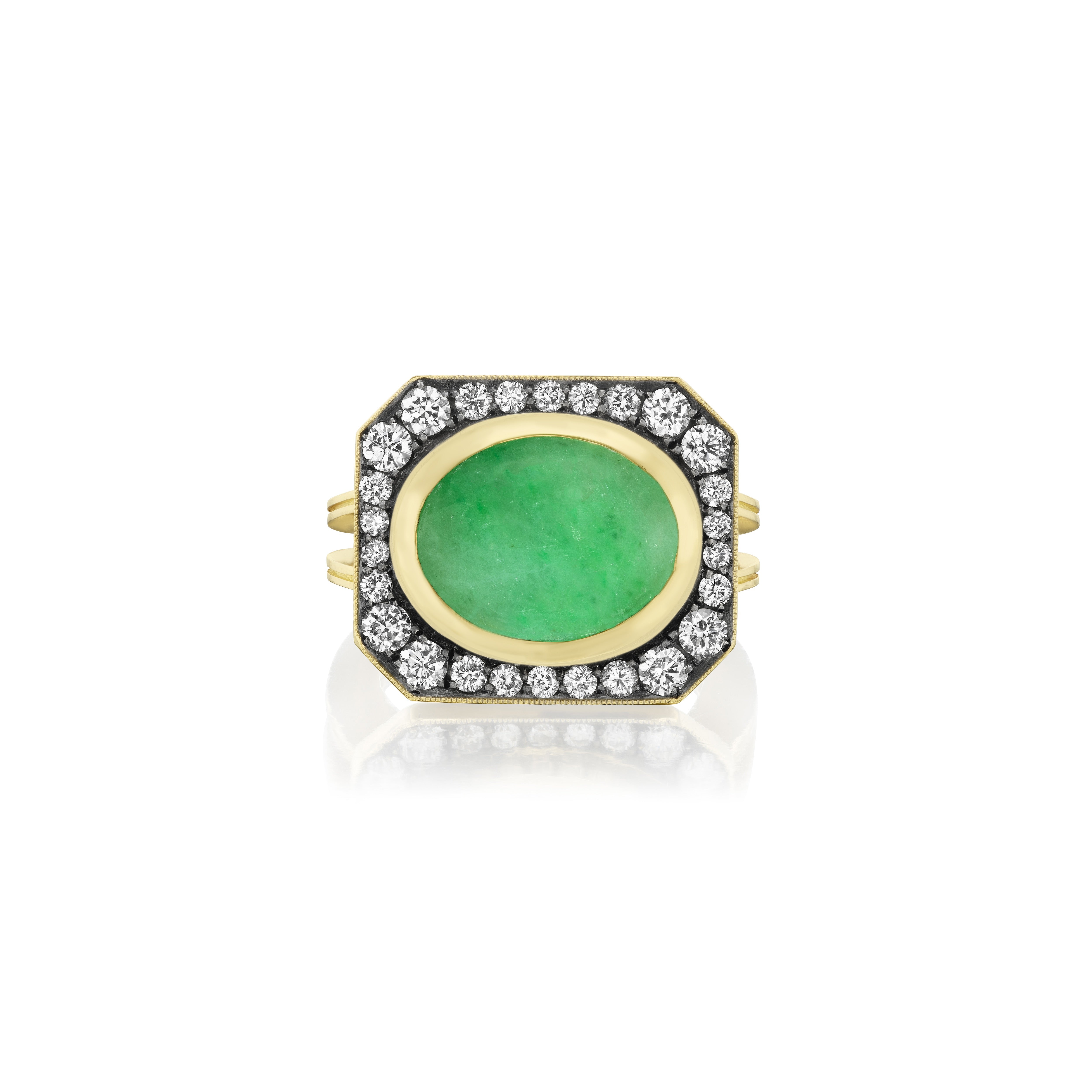 18k yellow gold jade cabochon renee diamond rings with black rhodium finish by Sylva & Cie Tiny Gods