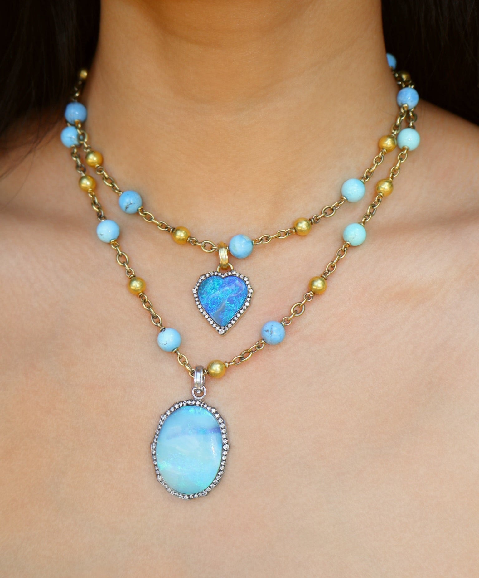 18k yellow gold kazakhastan turquoise and gold ball confetti beaded chain necklace by Sylva & Cie Tiny Gods
