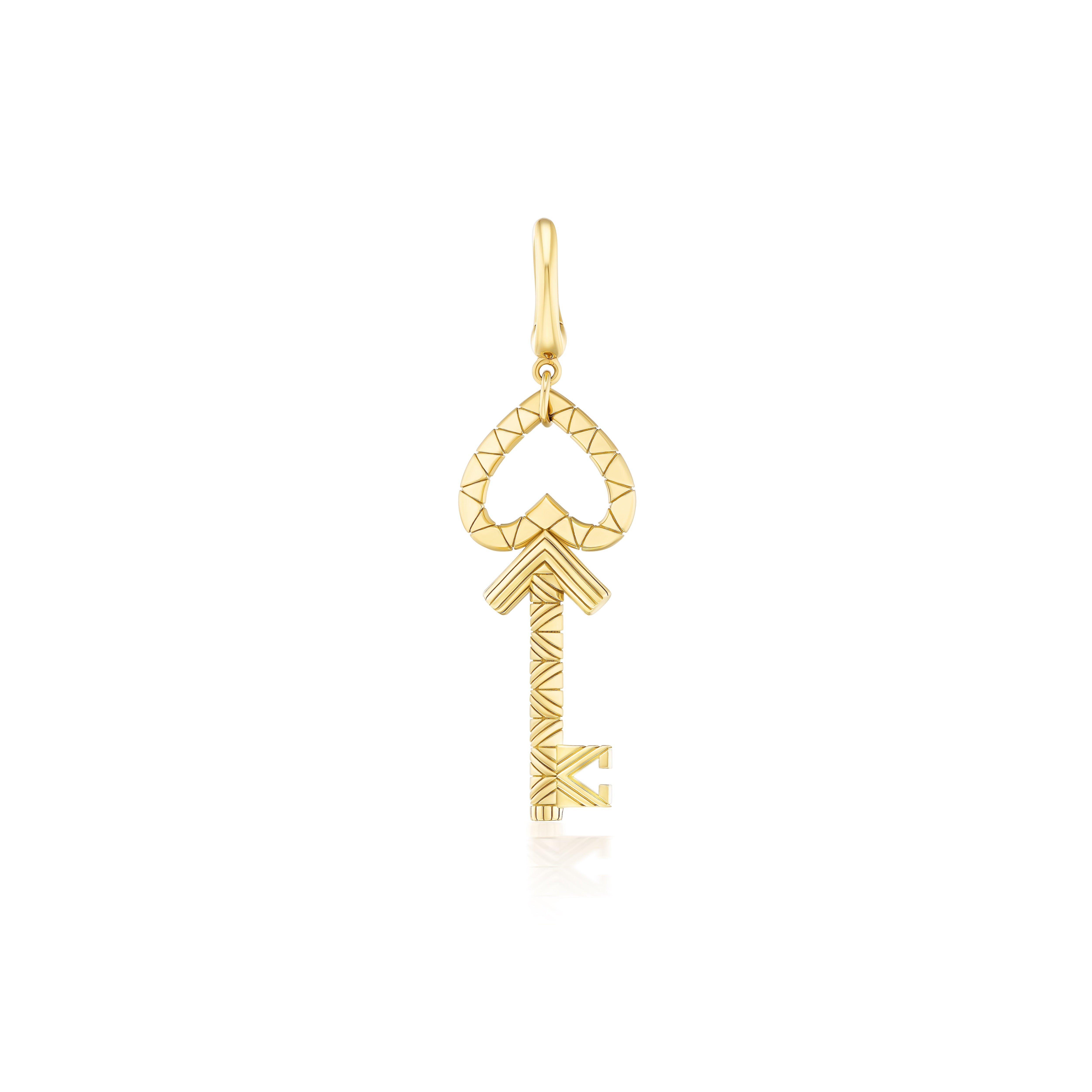 18k yellow gold engraved key to my heart pendant charm by Harwell Godfrey Tiny Gods
