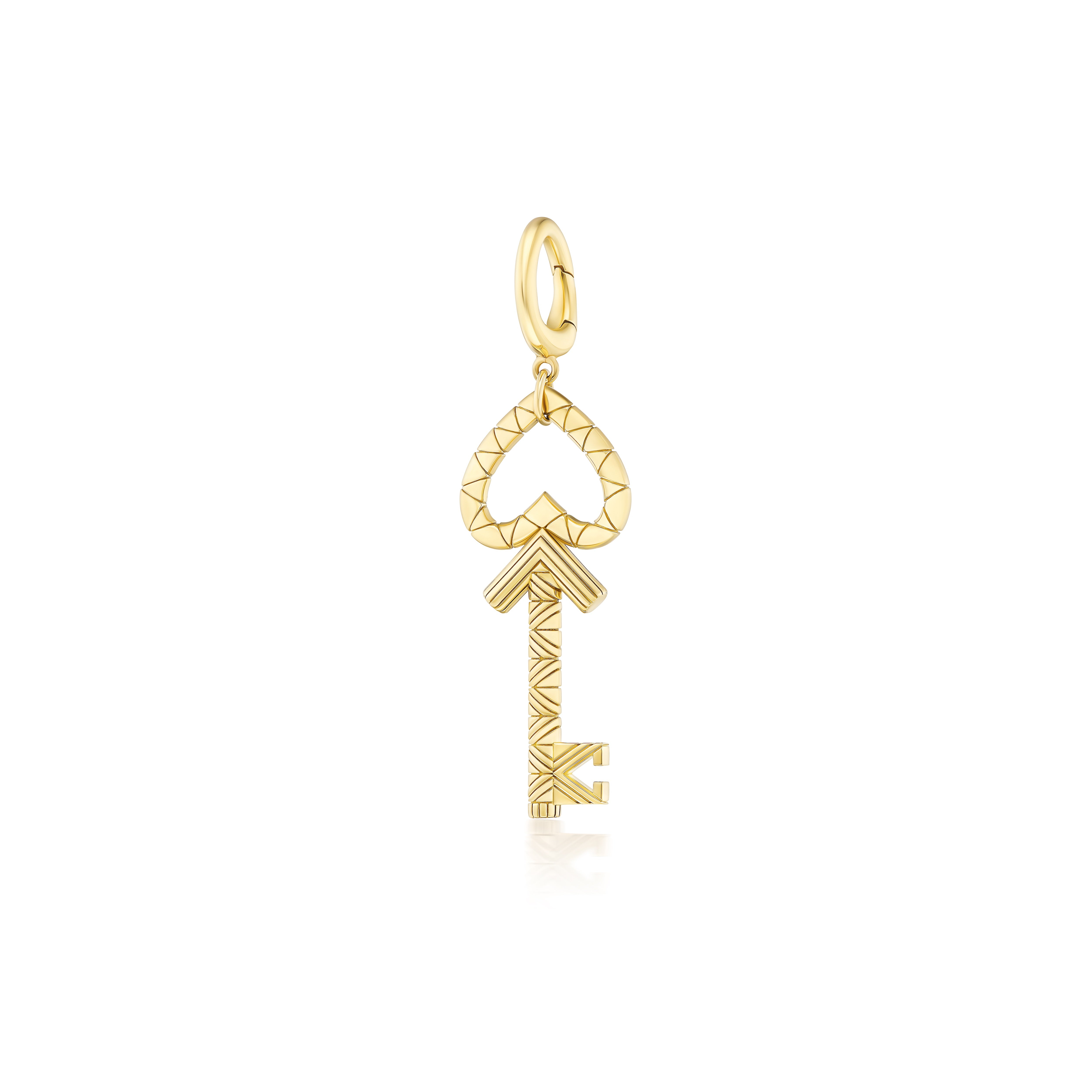 18k yellow gold engraved key to my heart pendant charm by Harwell Godfrey Tiny Gods