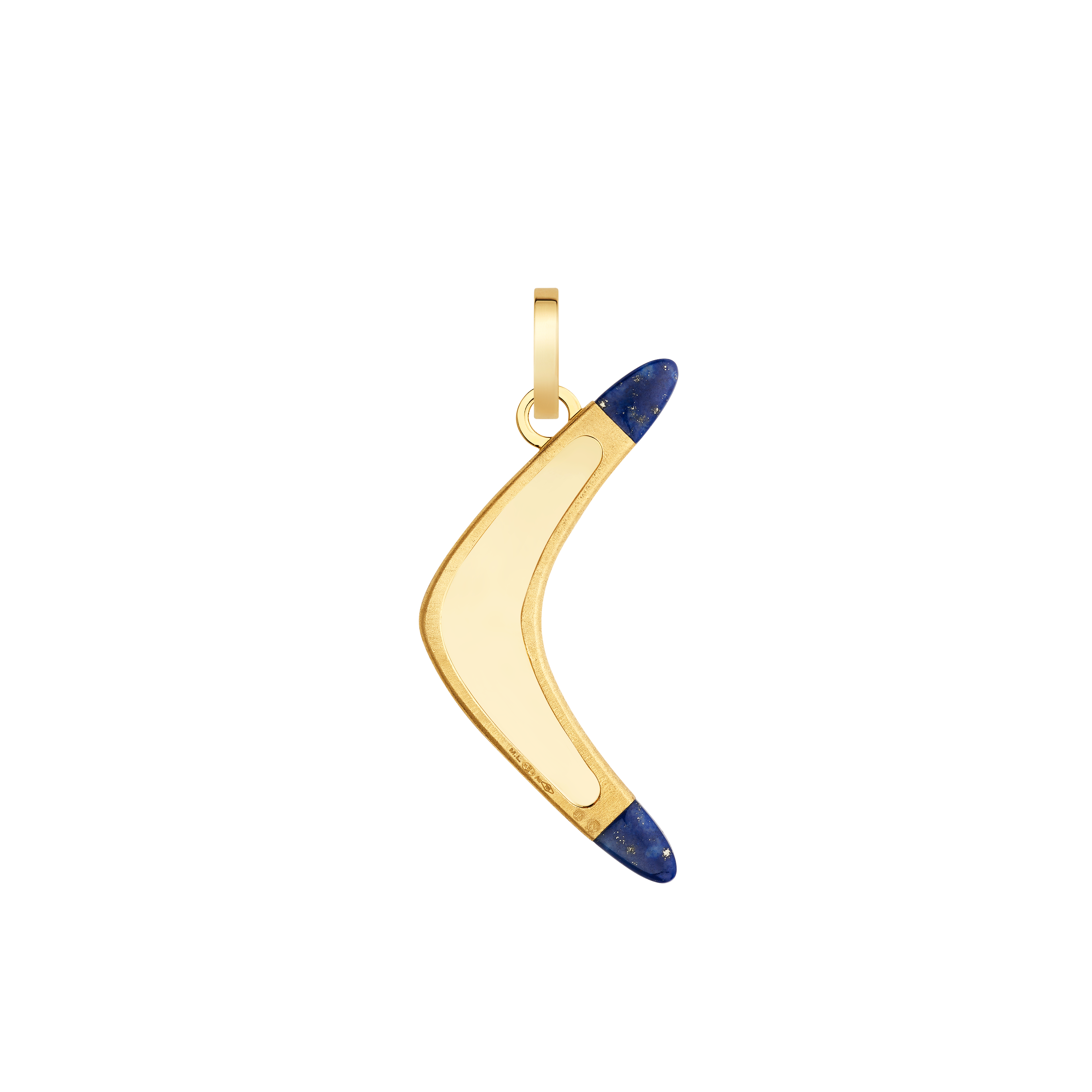 18k yellow gold and lapis karma boomerang pendant charm by Marie Lichtenberg Tiny Gods