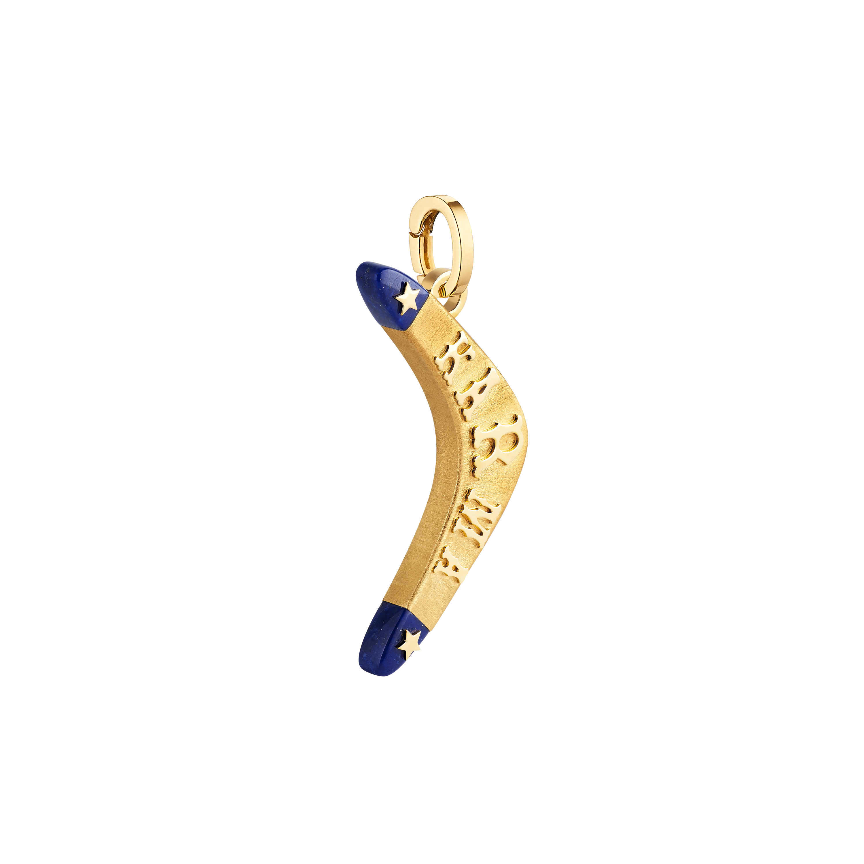 18k yellow gold and lapis karma boomerang pendant charm by Marie Lichtenberg Tiny Gods