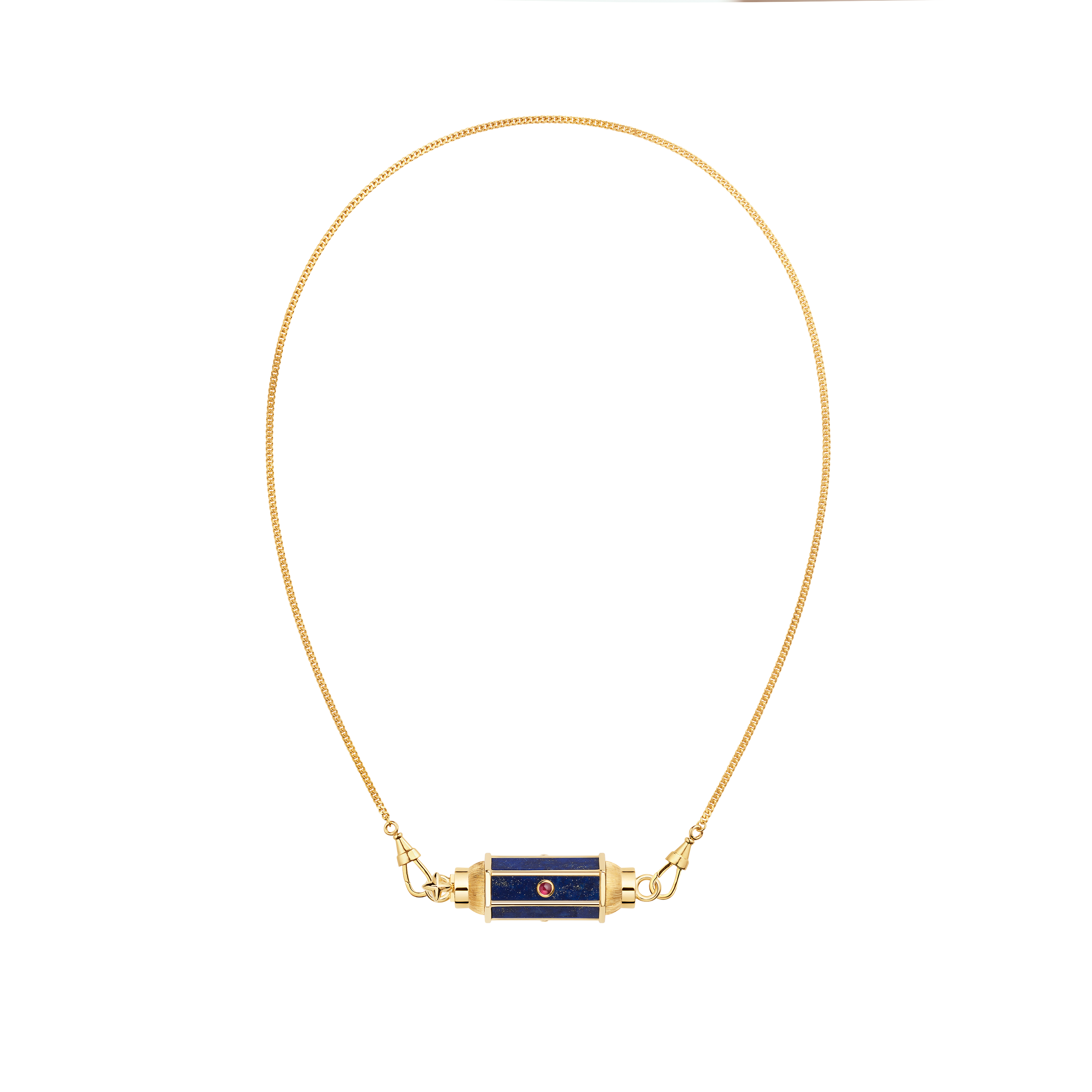 18k yellow gold lapis and ruby baby locket pendant necklace by Marie Lichtenberg Tiny Gods