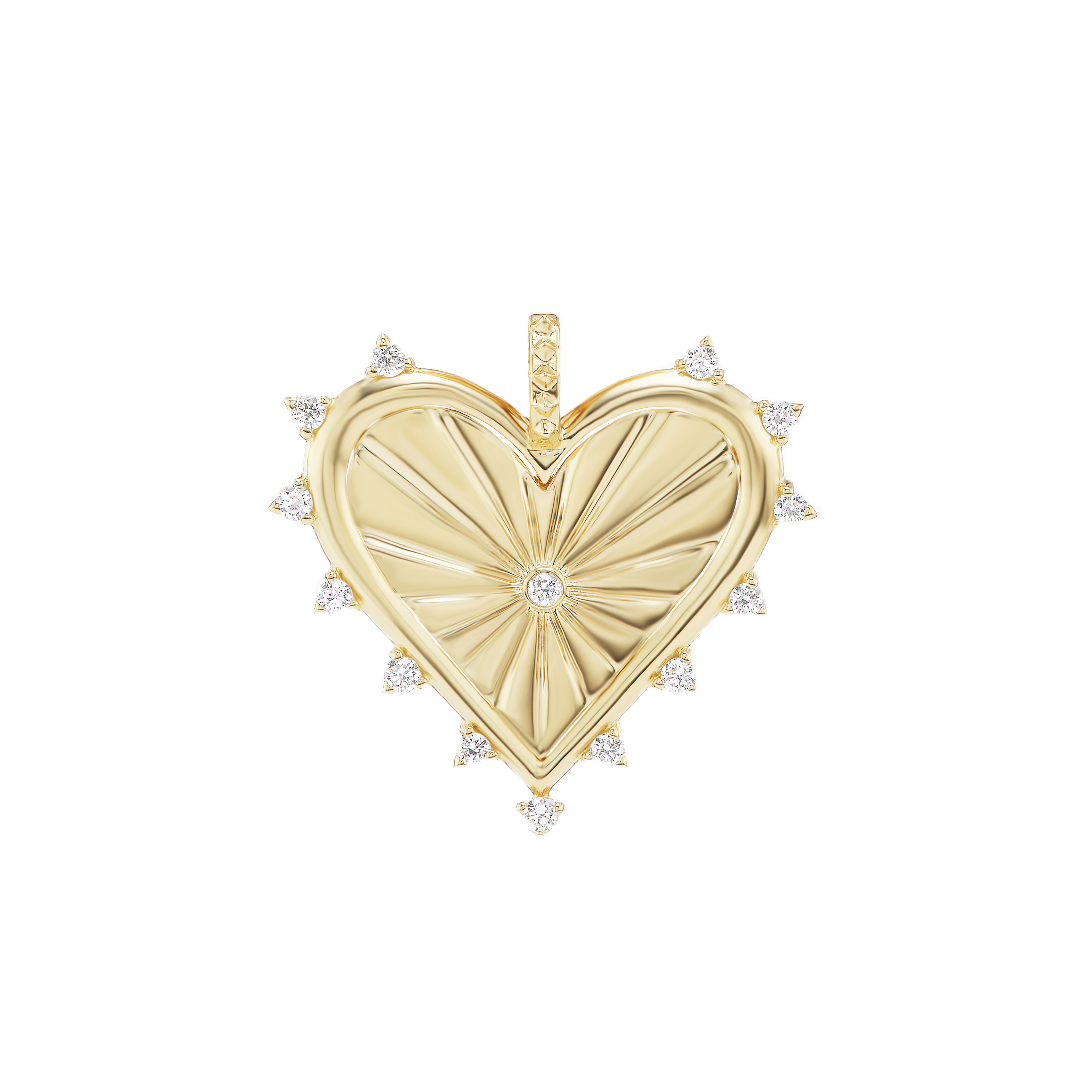 14k yellow gold large spiked diamond heart pendant by marlo Laz Tiny Gods