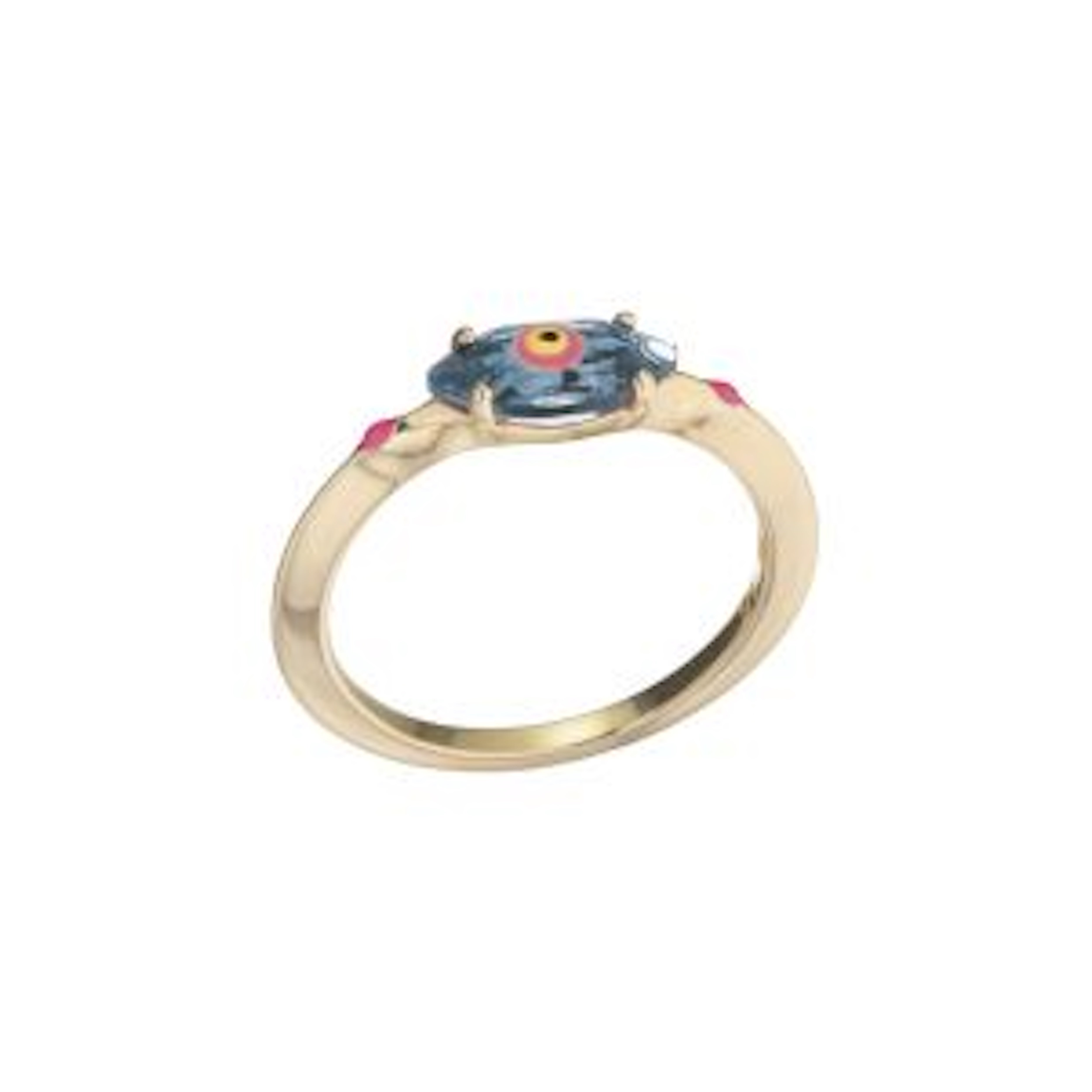 9k yellow gold marquis blue topaz evil eye fortuneye love evil eye enamel ring by Bea Bongiasca Tiny Gods