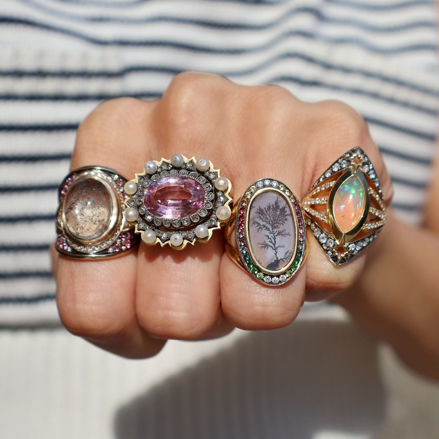 18k yellow gold marquise opal diamond star astrea ring by Venyx Tiny Gods