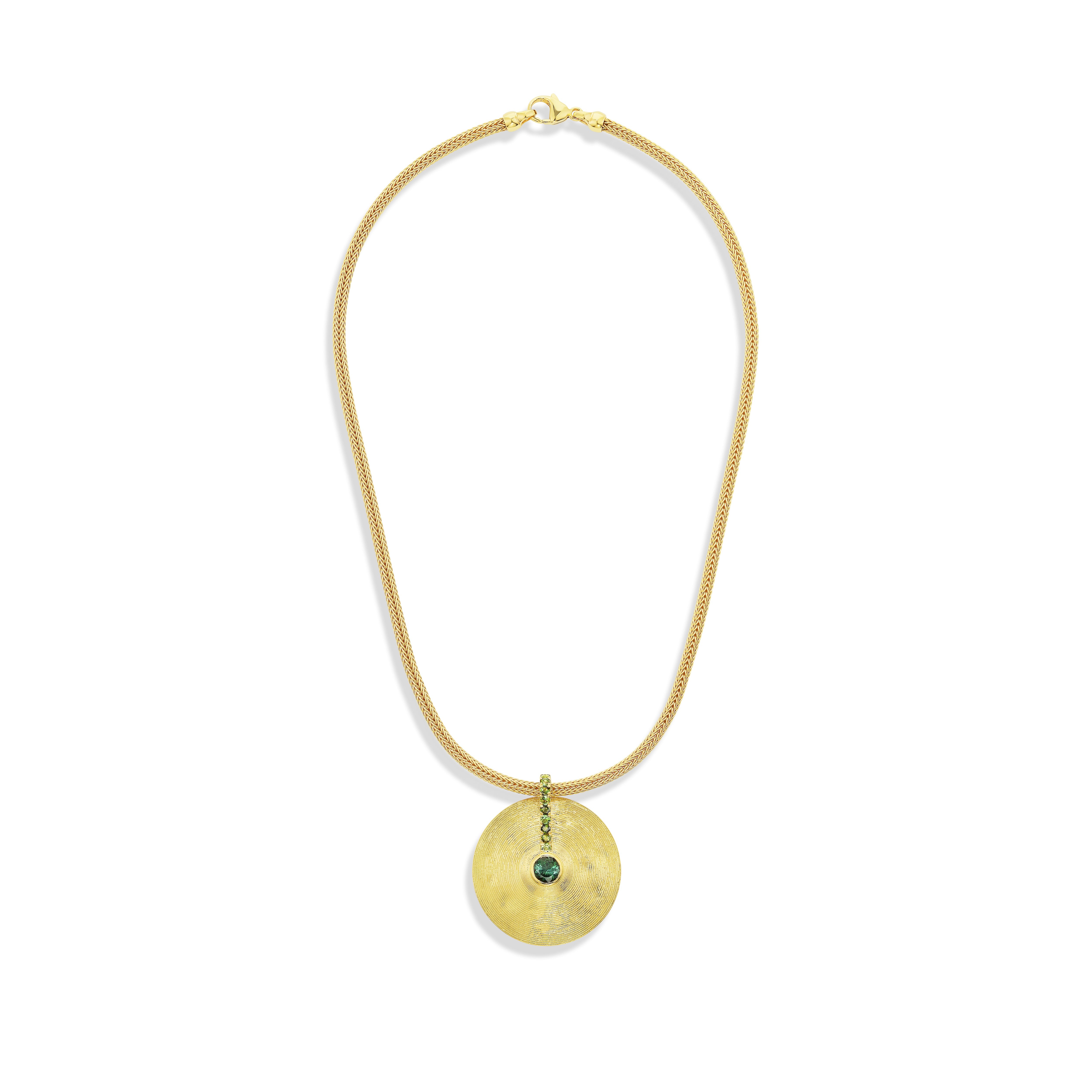 18k yellow gold green tourmaline medium cymbal pendant charm by Jade Ruzzo Tiny Gods