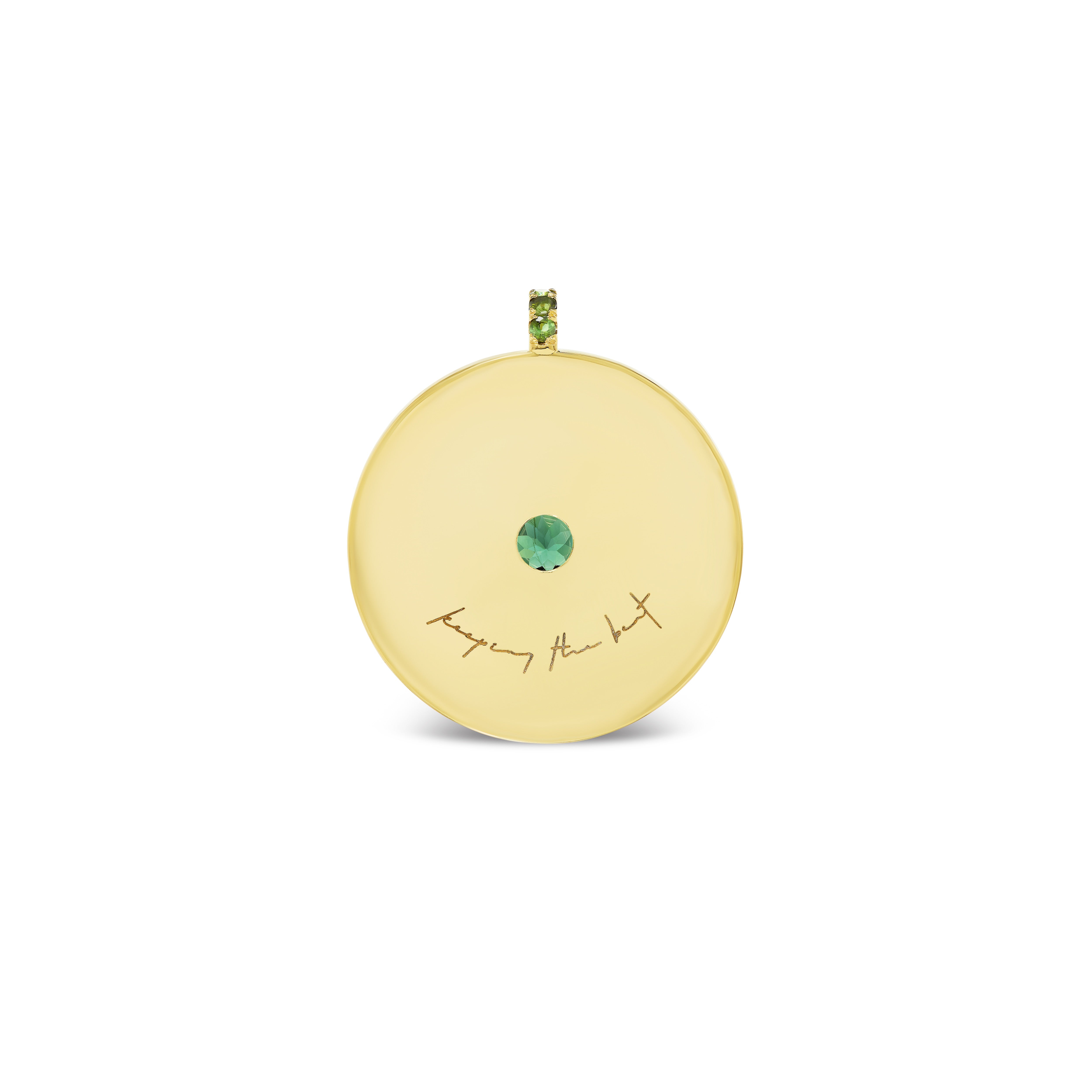 18k yellow gold green tourmaline medium cymbal pendant charm by Jade Ruzzo Tiny Gods