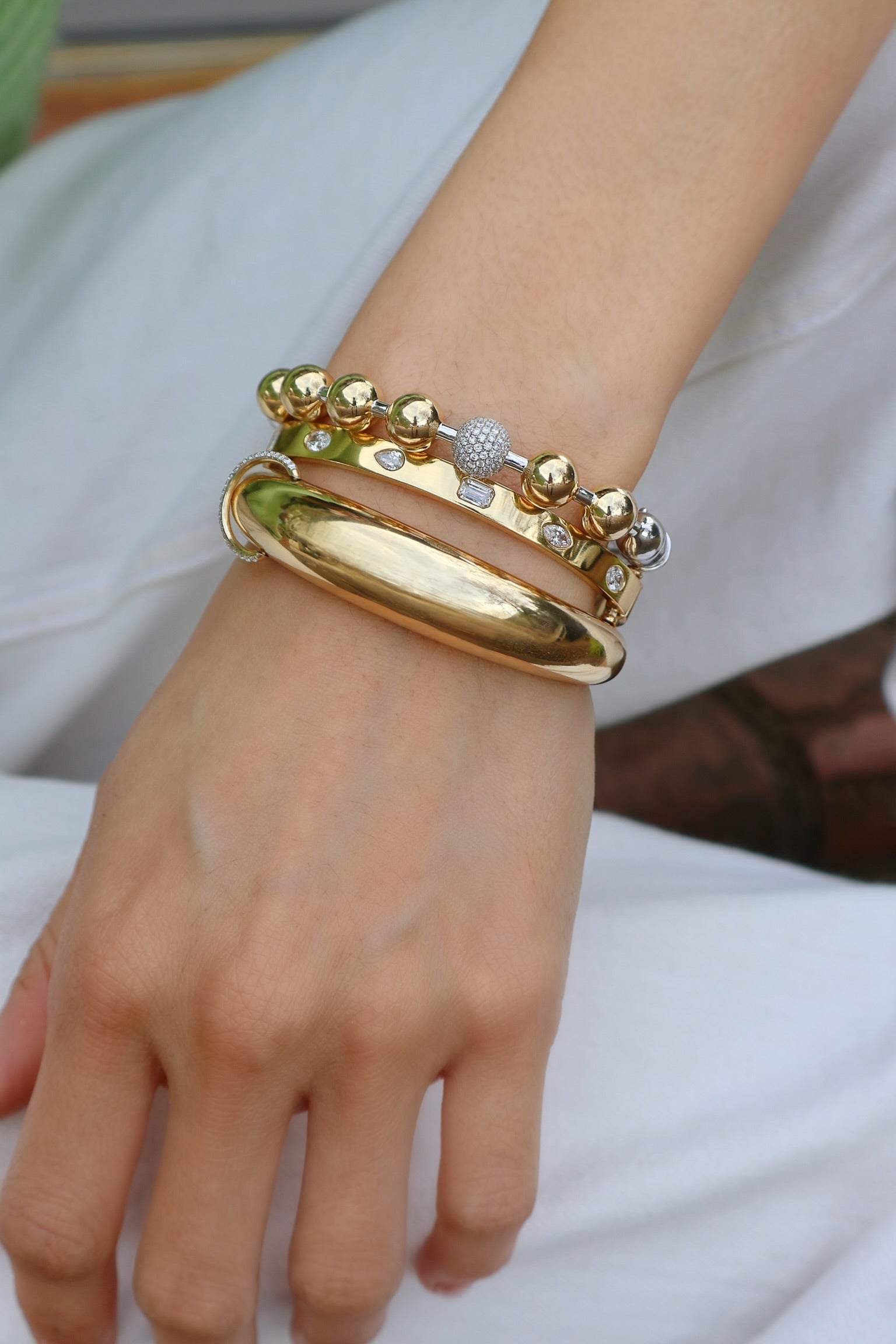 18K yellow gold Multi-Shape Diamond Bangle bracelet tiny gods