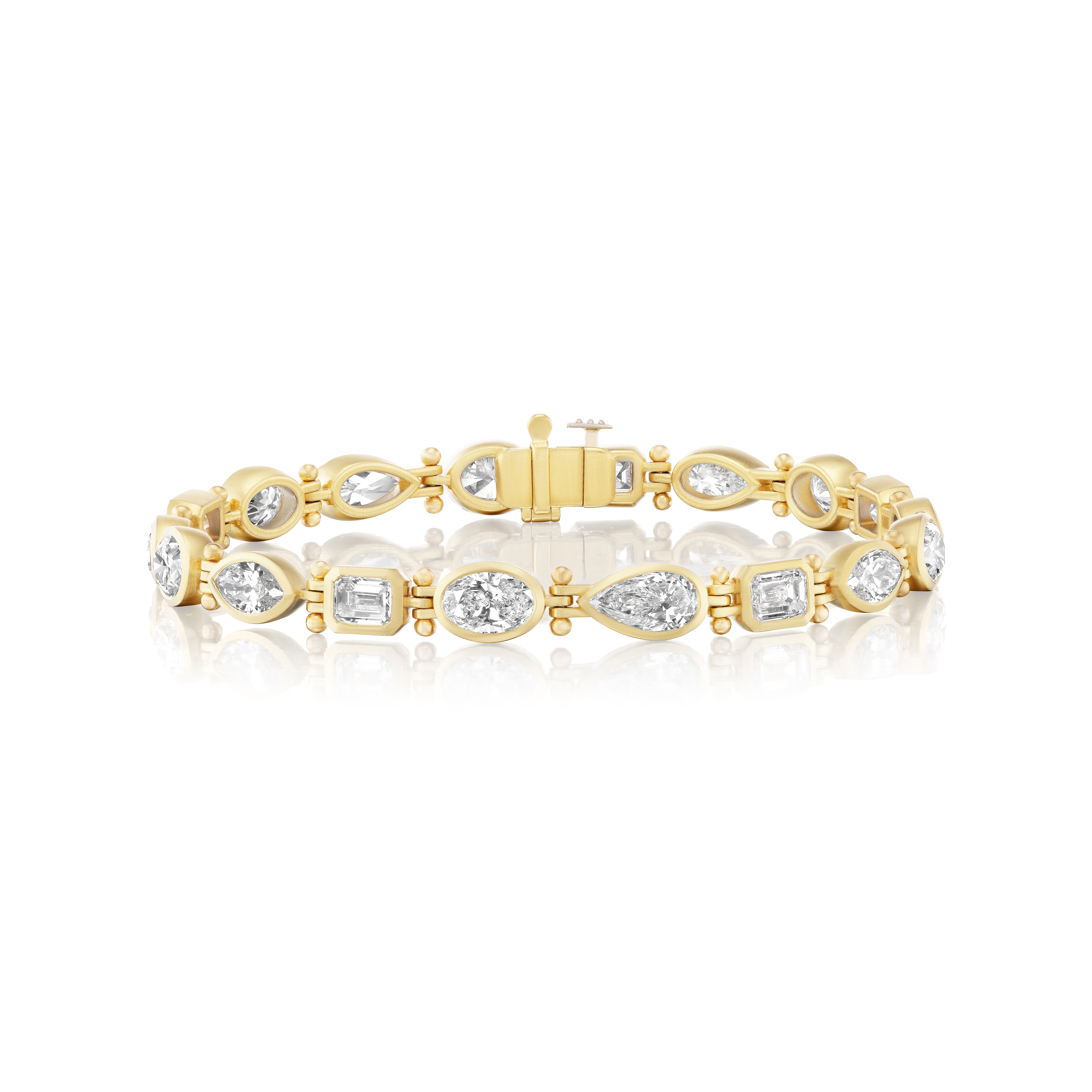 18k yellow gold satin finish shackle pink multi shape diamond link bracelet tiny gods