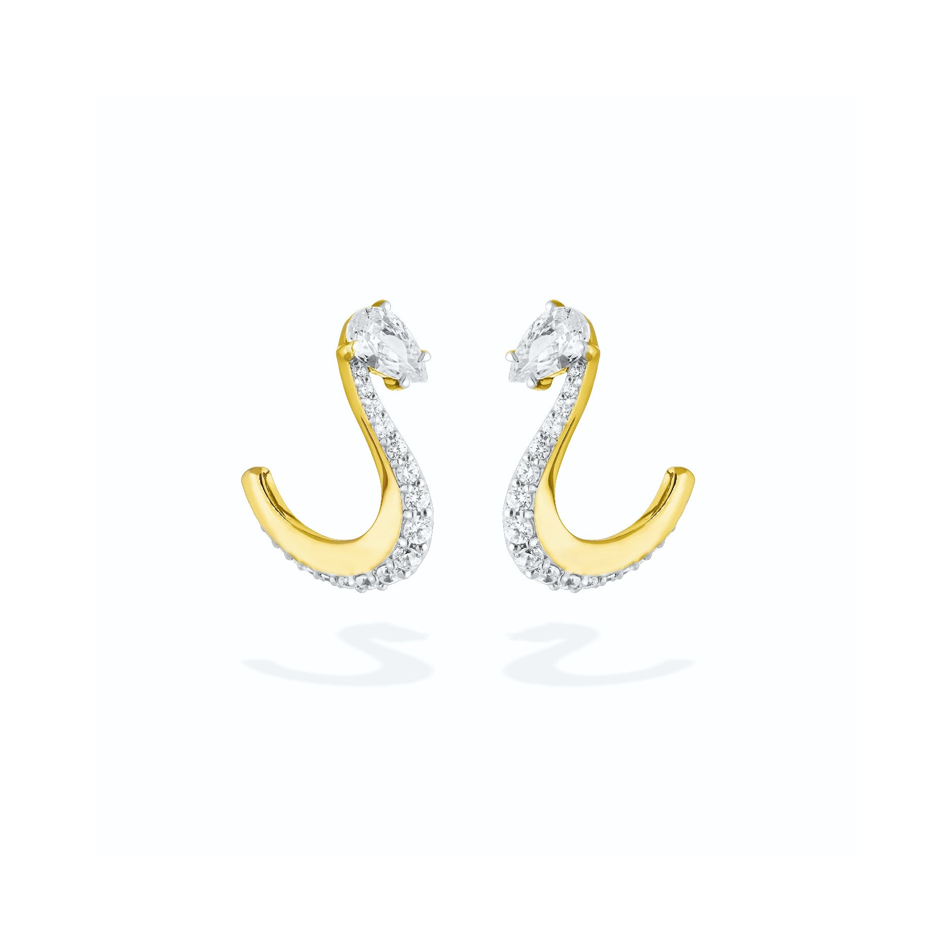 18k yellow gold Nova pear diamond pave curve earrings by marie Mas Tiny Gods