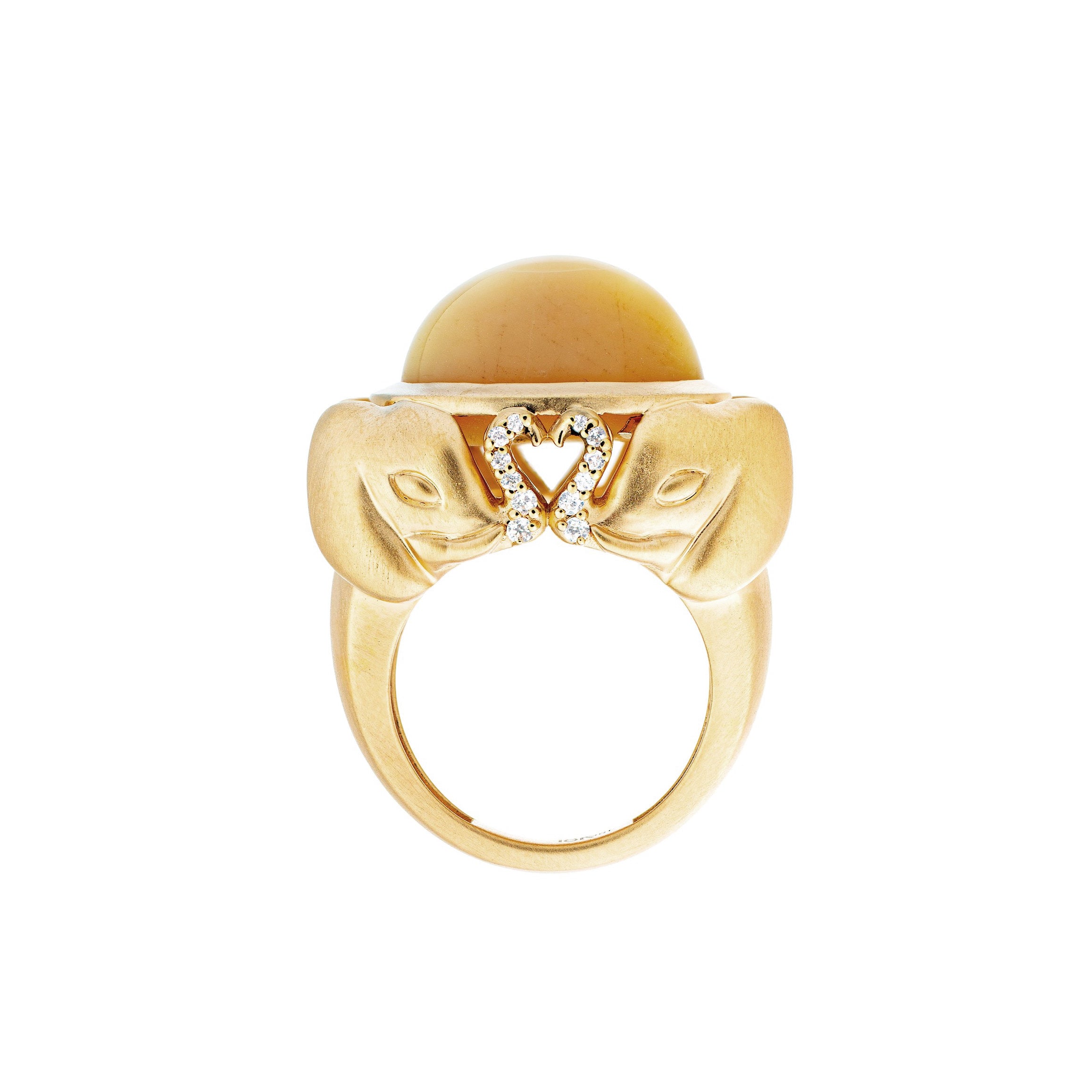 18k yellow gold opal elephant diamond kissing trunk ring by Guita M Tiny Gods