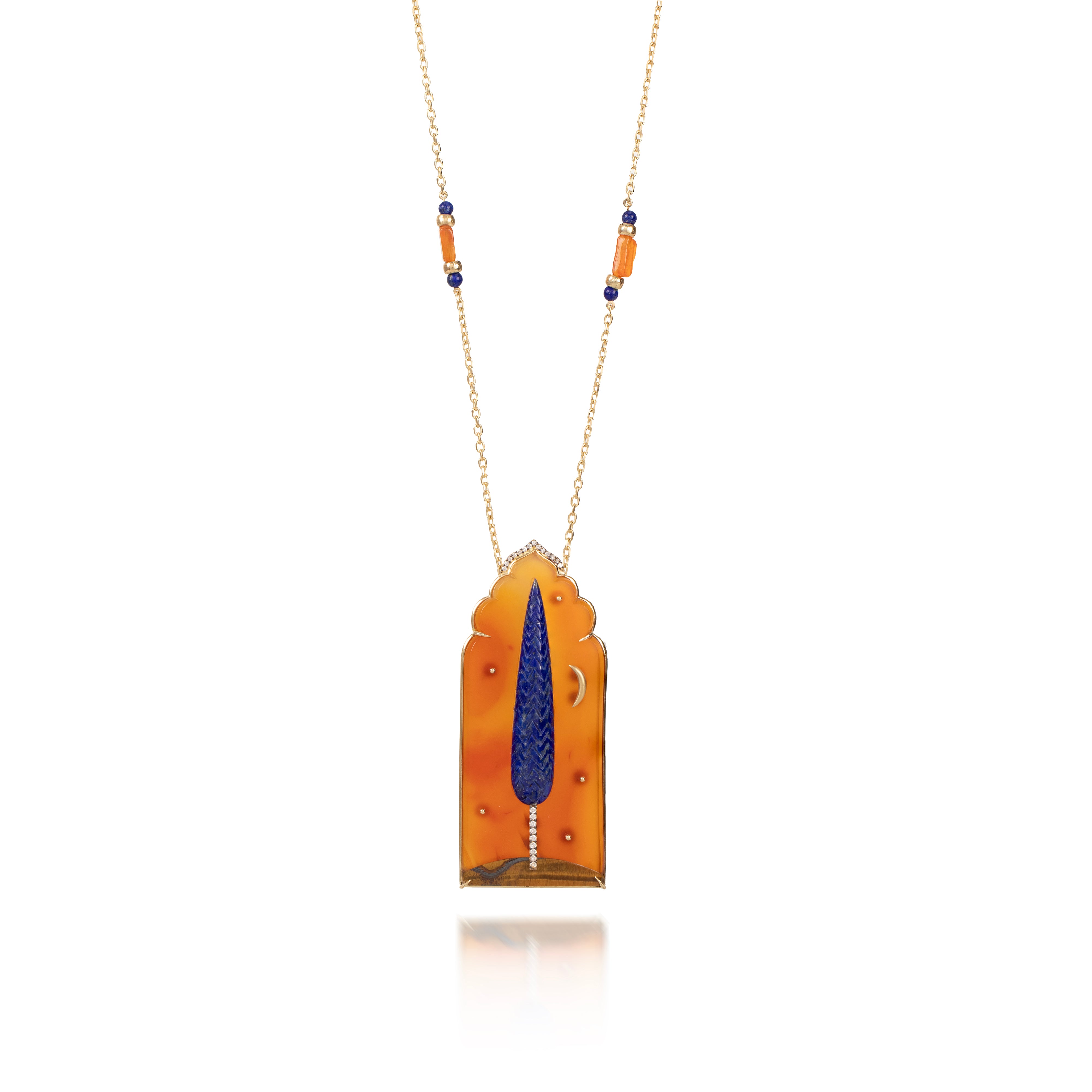 yellow gold orange agate window lapis chinar tree diamond pendant necklace silvia furmanovich tiny gods