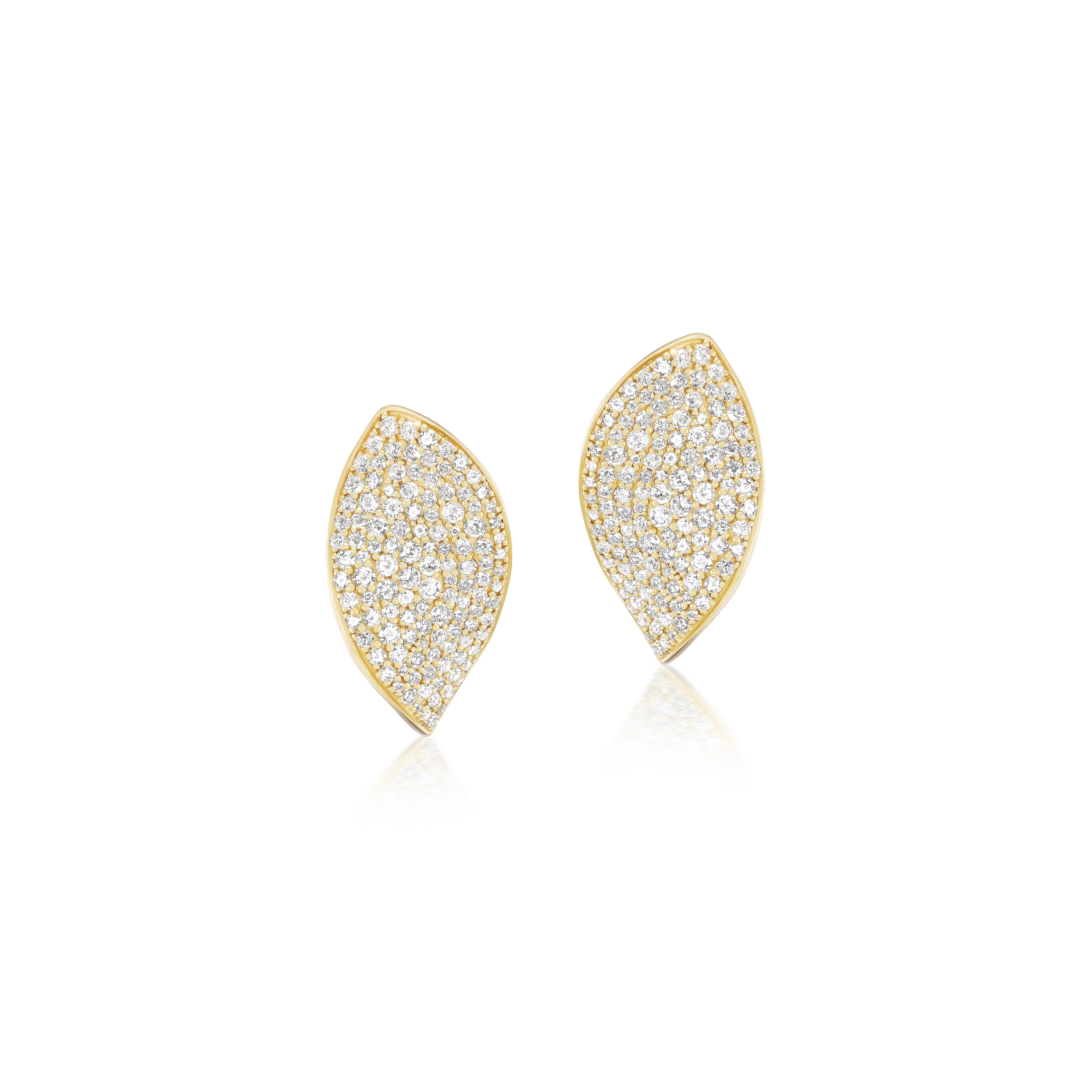 yellow gold diamond petal leaf stud tiny gods