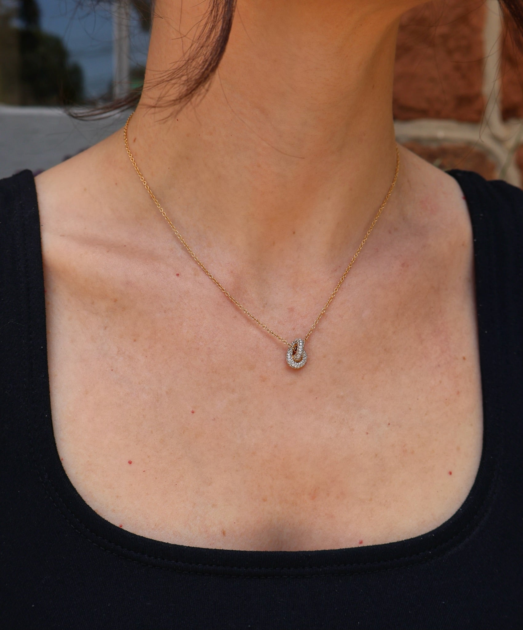 18k yellow gold pave diamond small legacy knot pendant necklace by Engelbert Tiny Gods