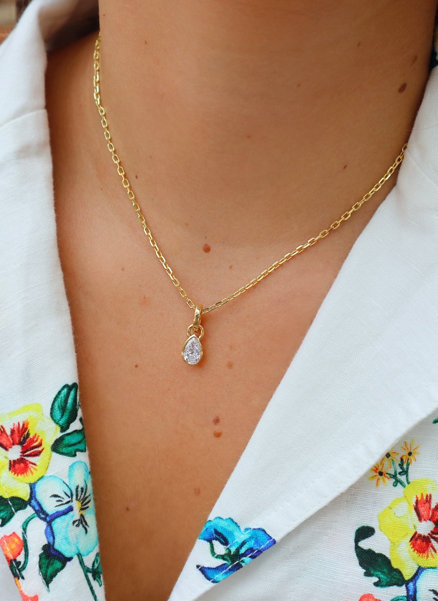 18k yellow gold 1.21ct pear diamond bezel set pendant charm by Tiny Gods