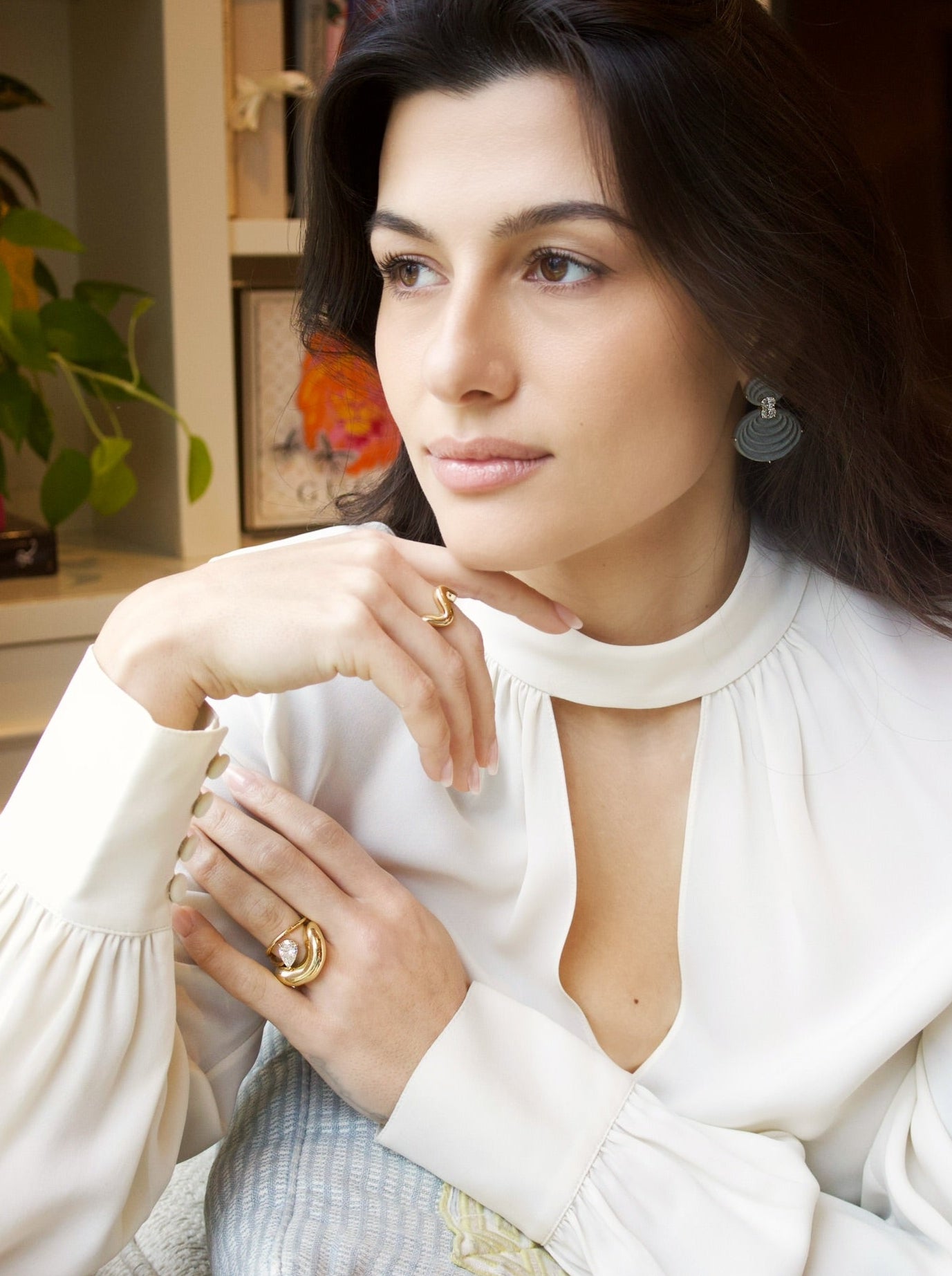 18k yellow gold pear cut diamond wrap floating ring by Tiny Gods