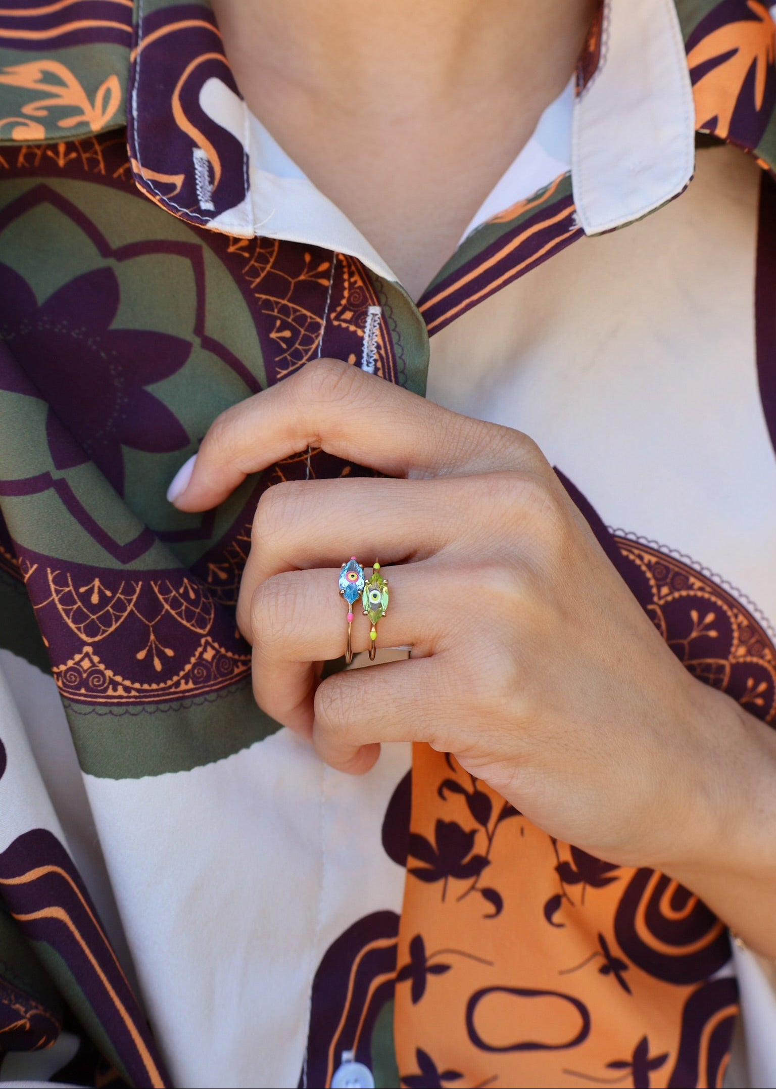9k yellow gold peridot evil eye success fortune eye ring by Bea Bongiasca Tiny Gods