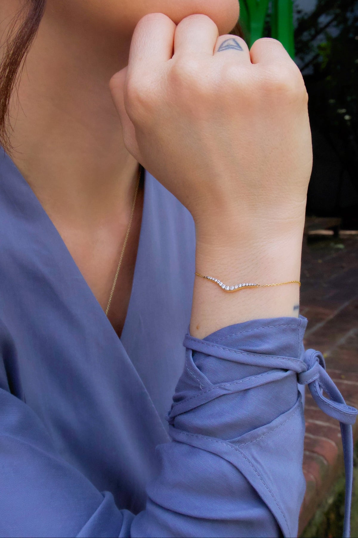 18k yellow gold petite radiant diamond diamond chain bracelet by Marie Mas Tiny Gods