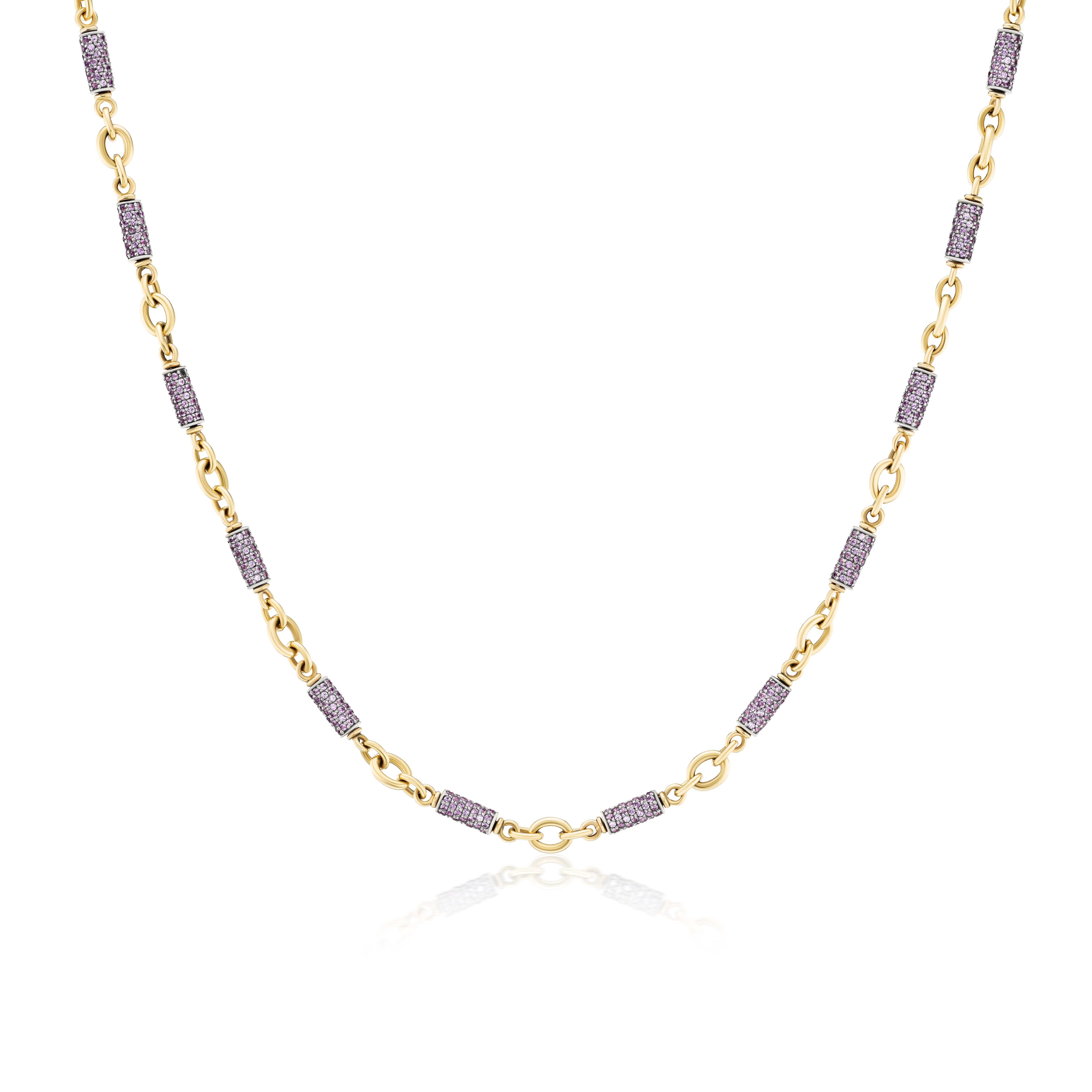 18k yellow gold pink sapphire bullet chain confetti necklace by Sylva & Cie Tiny Gods
