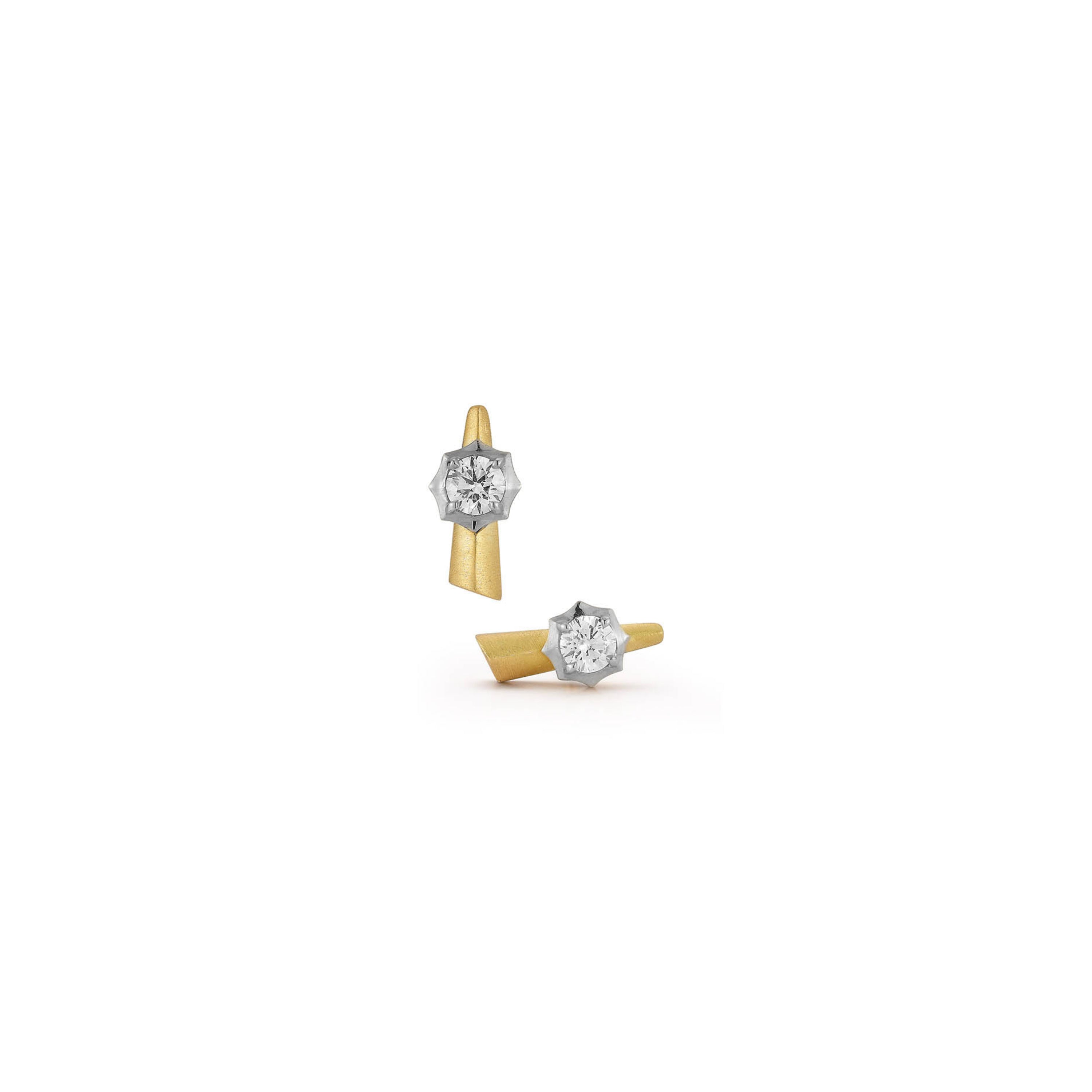18k yellow gold platinum diamond mini sophisticate bar stud earrings by Jade Trau Tiny Gods