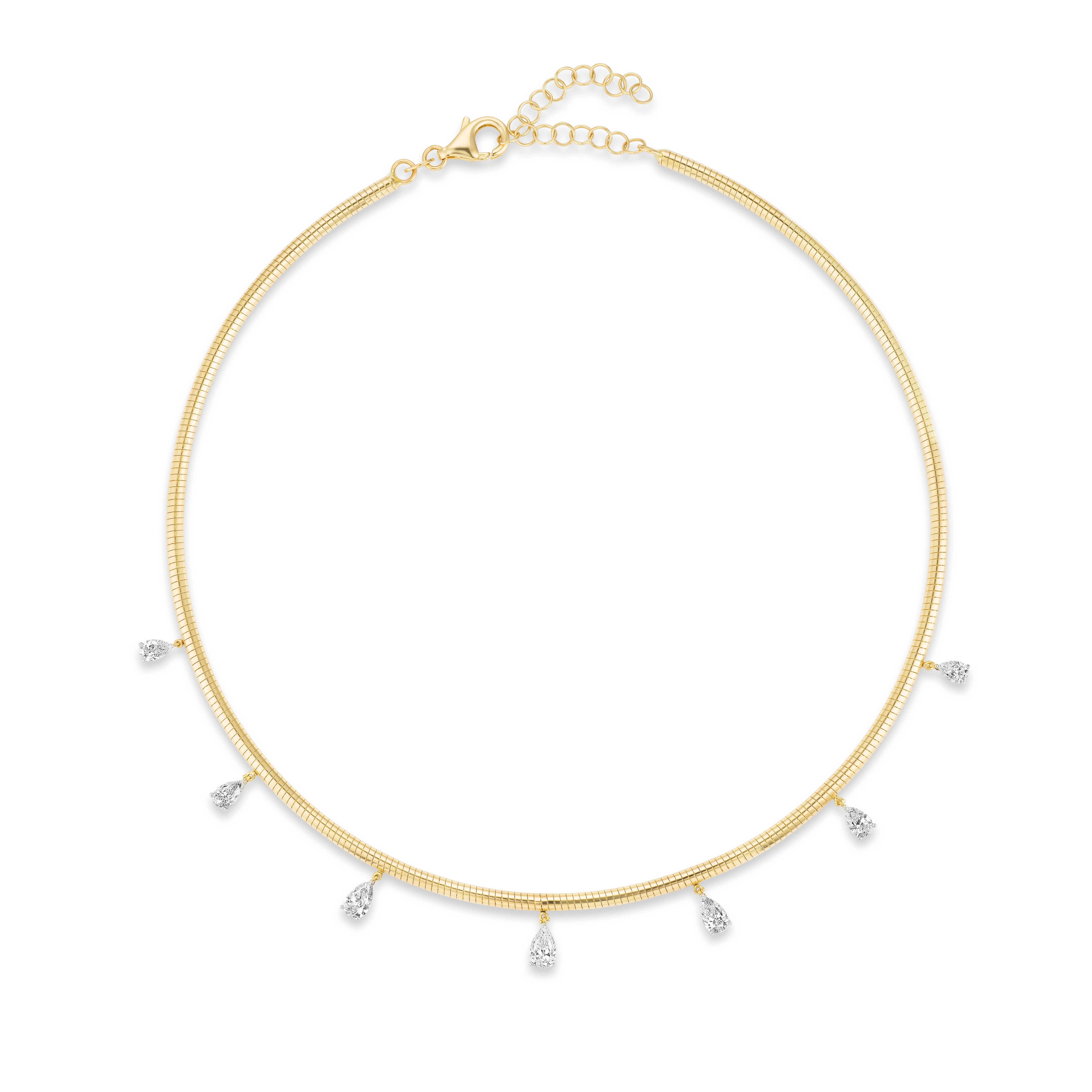 18k yellow gold prong set pear diamond dangle necklace on omega chain choker Tiny Gods