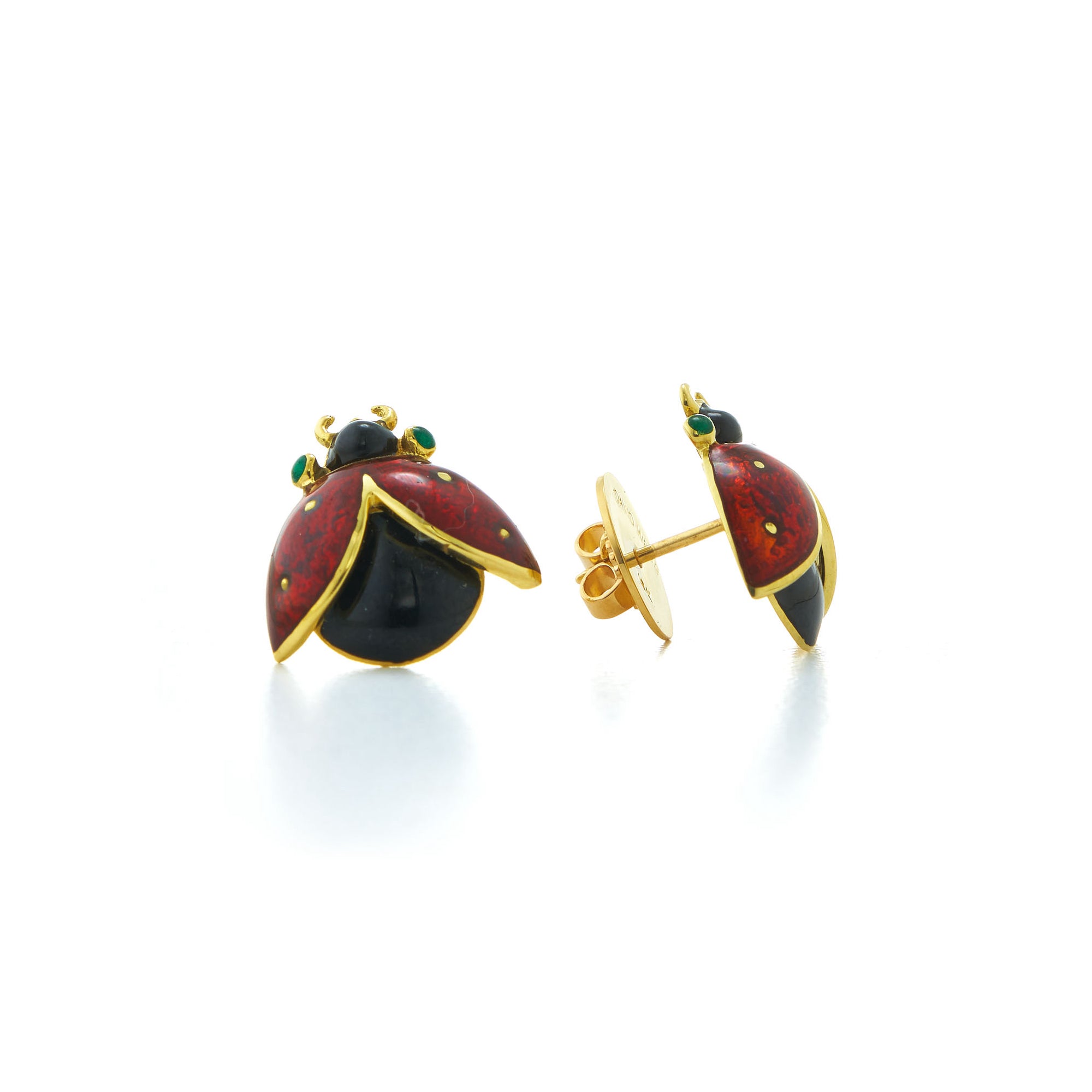 yellow gold red black green enamel ladybug stud earring David Webb tiny gods