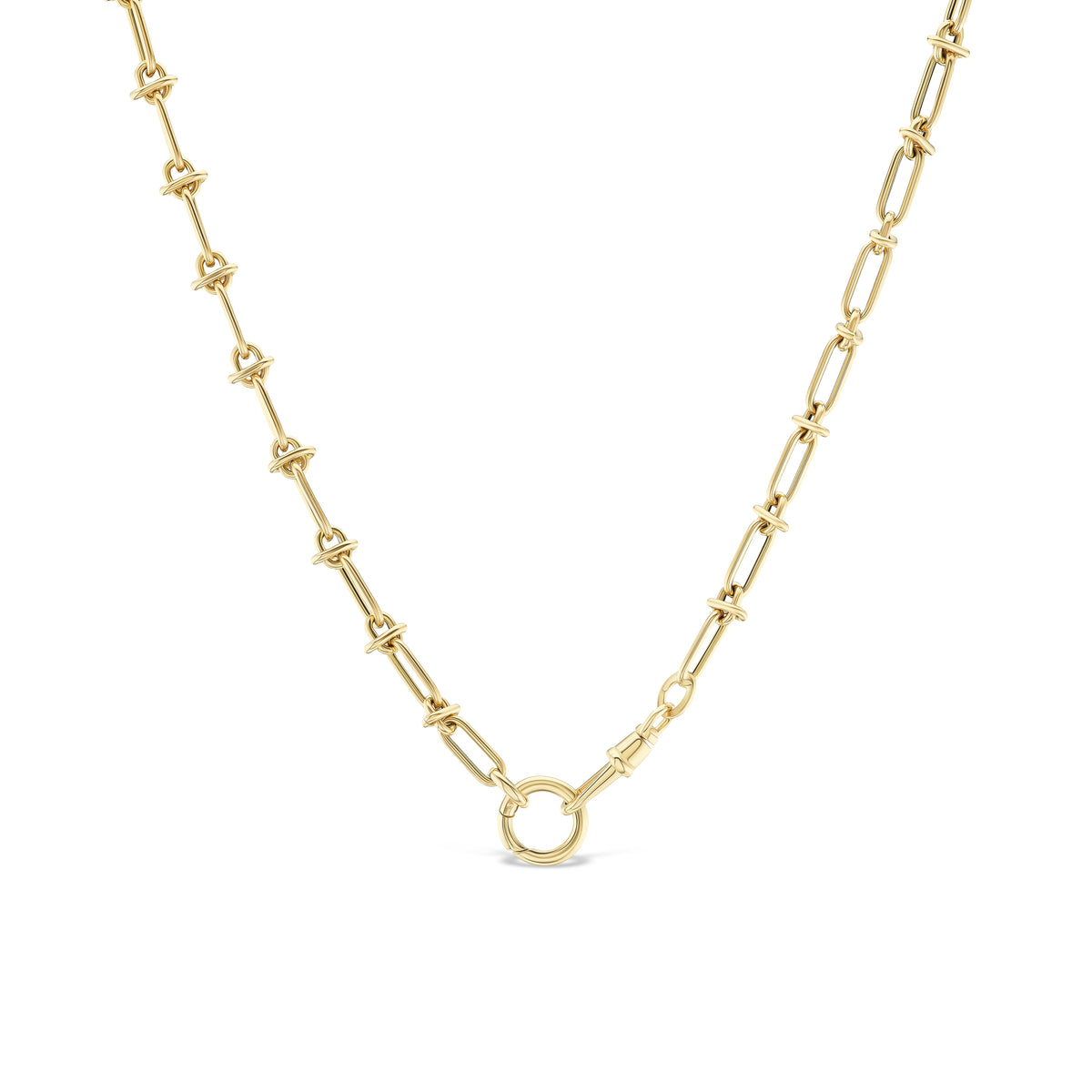 18" Double Clasp Elongated & Single Rondelle Link Necklace