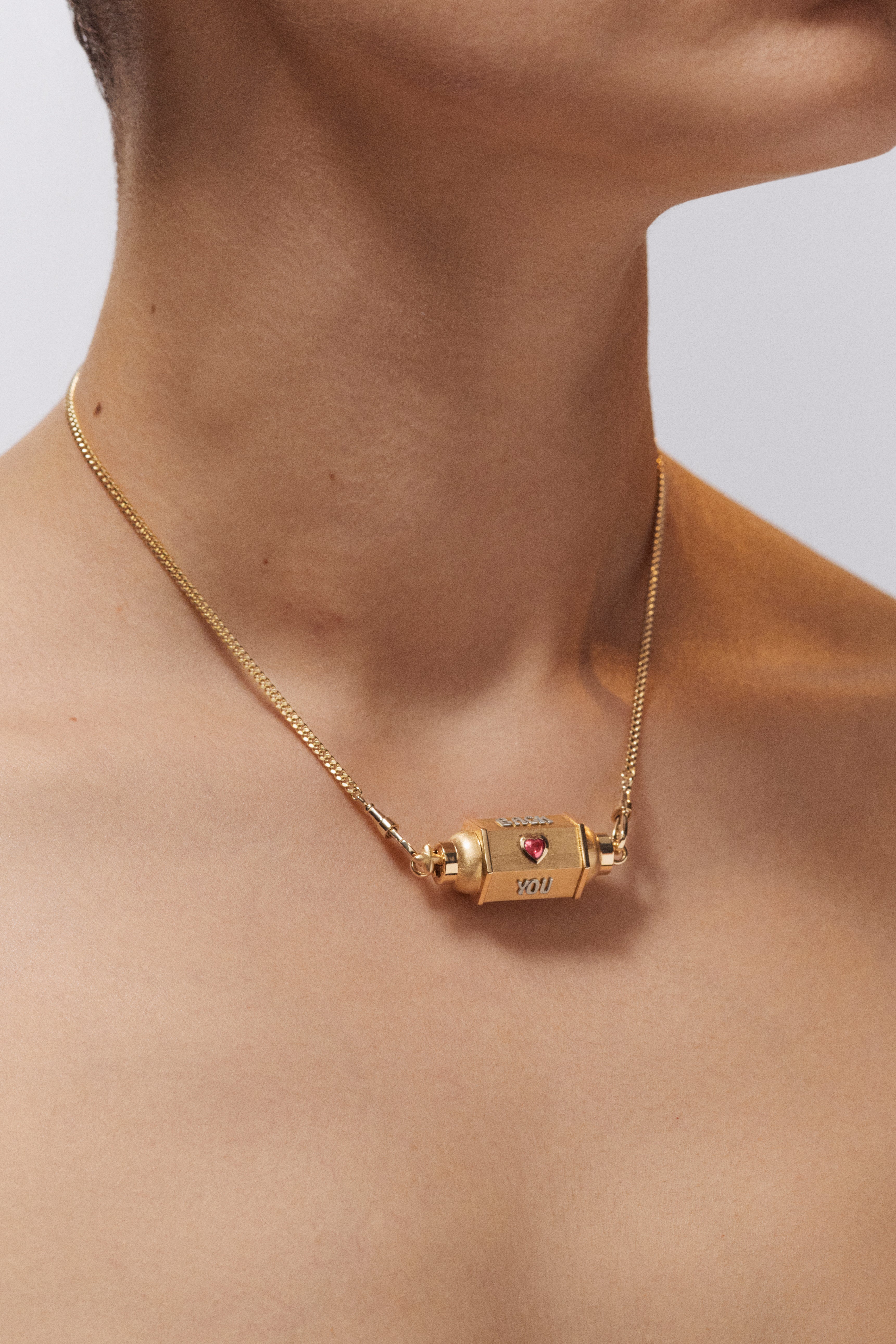 18k yellow gold ruby heart love you to the moon locket pendant necklace by Marie Lichtenberg Tiny Gods