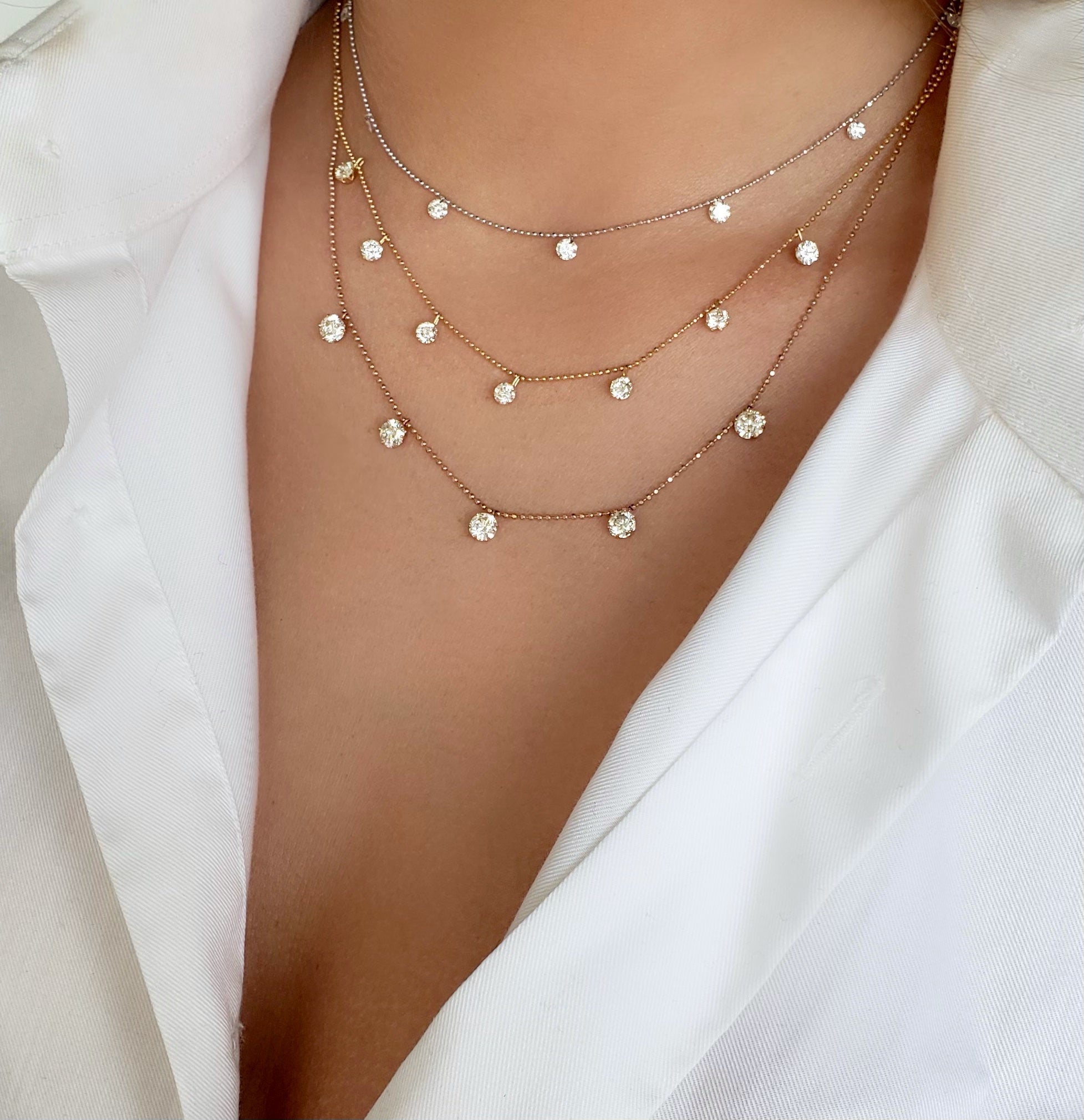 18k yellow gold small diamond floating adjustable bolo necklace by Graziela Tiny Gods