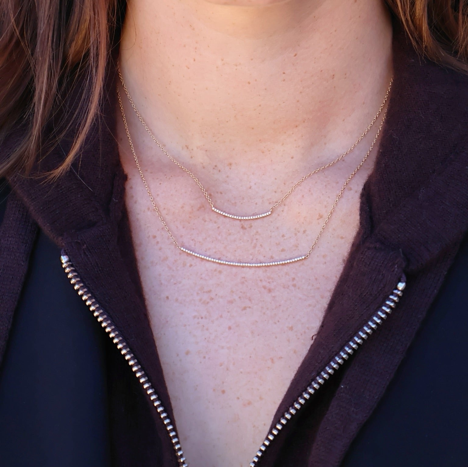 14k yellow gold diamond curve bar small smile necklace Tiny Gods