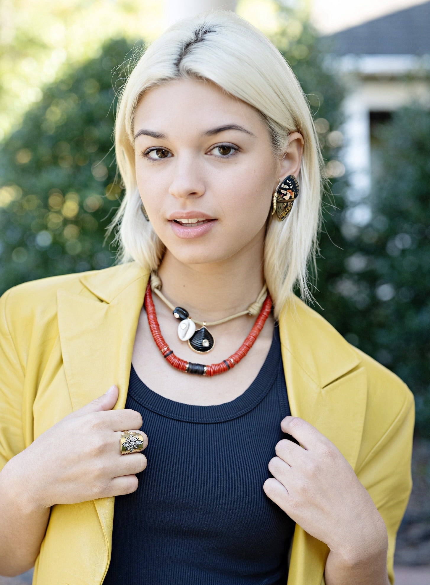 18k yellow gold mixed brown tone small butterfly wing marquetry earrings by Silvia Furmanovich Tiny Gods