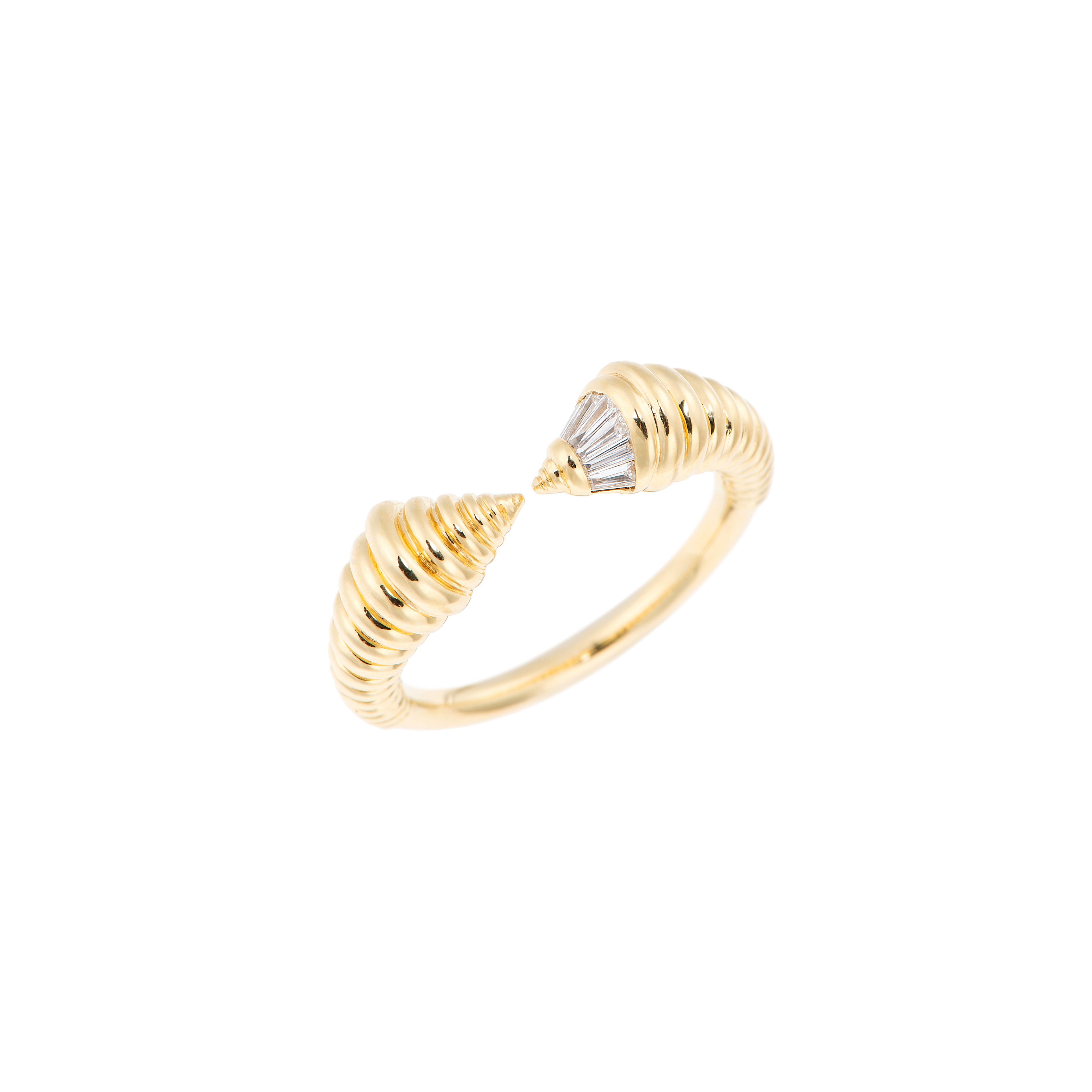 18k yellow gold diamond tapered baguette gap spectrum band ring by Nikos Koulis Tiny Gods