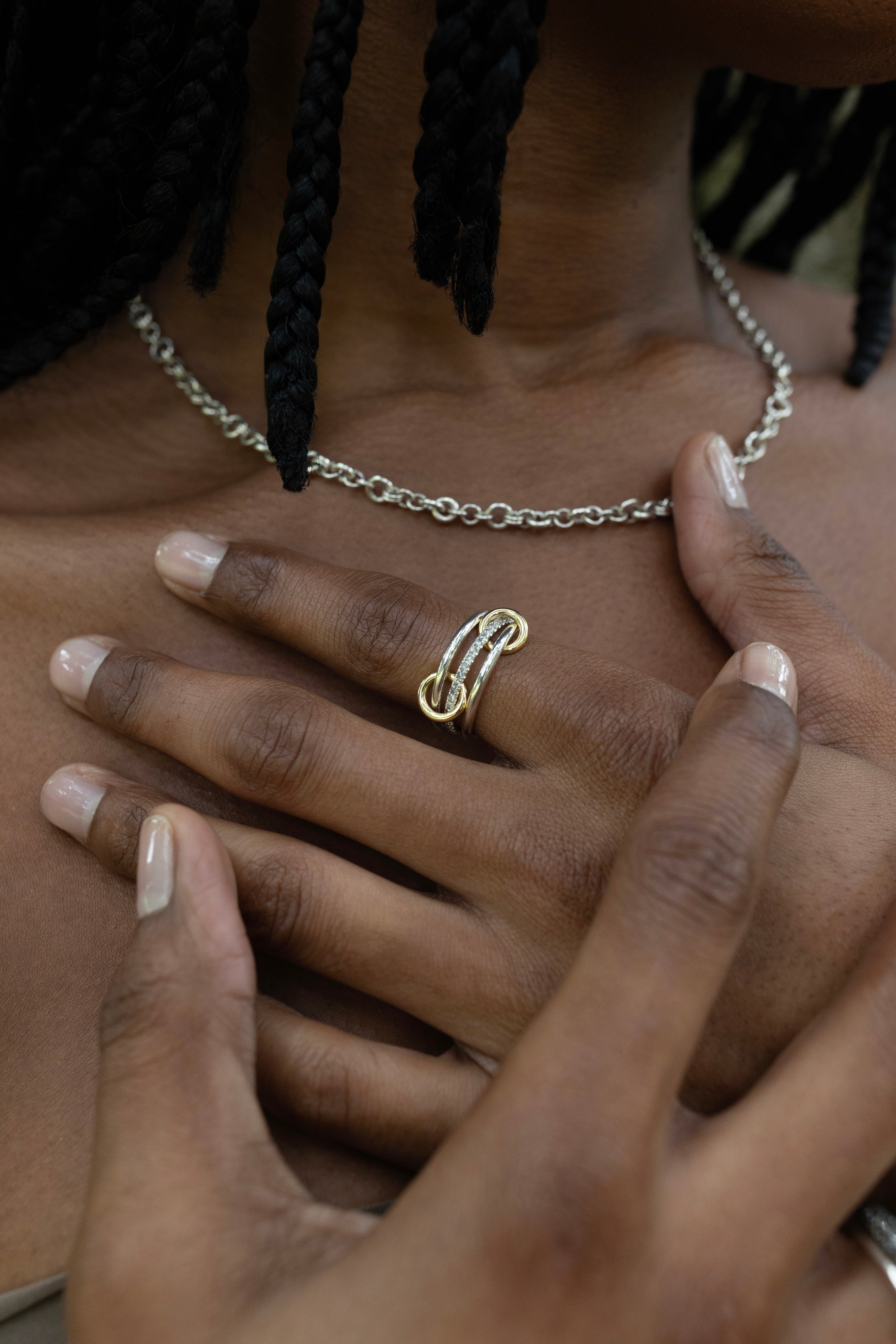 18k yellow gold and sterling silver grey diamond sonny gris ring by Spinelli Tiny Gods