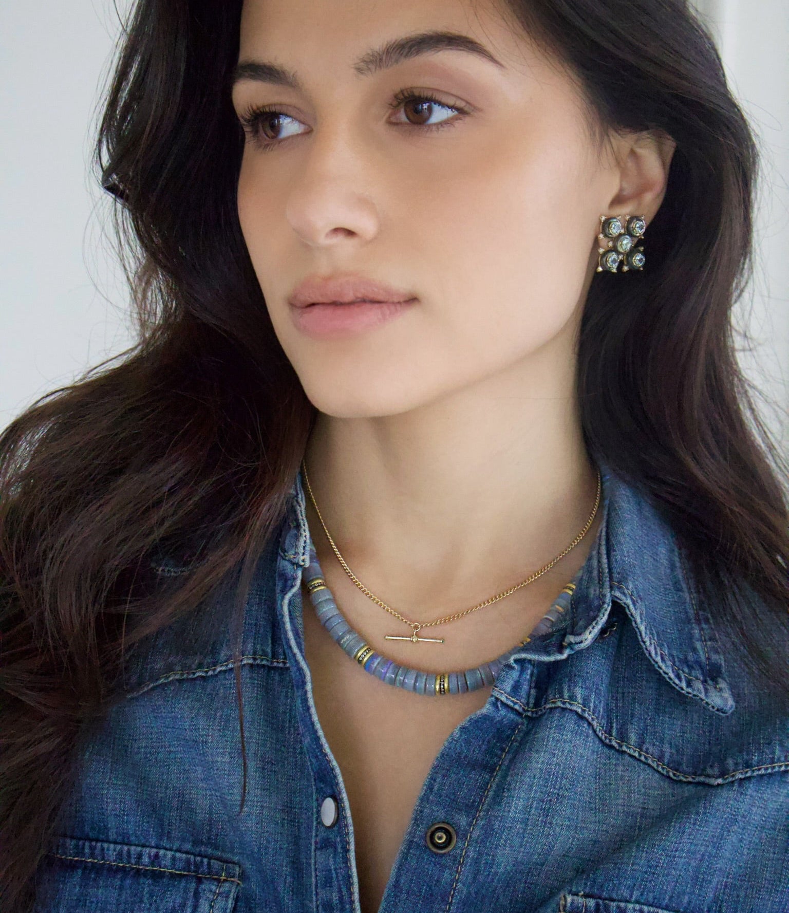 14k yellow gold tiny t-bar pendant layering necklace by Lucy Delius Tiny Gods