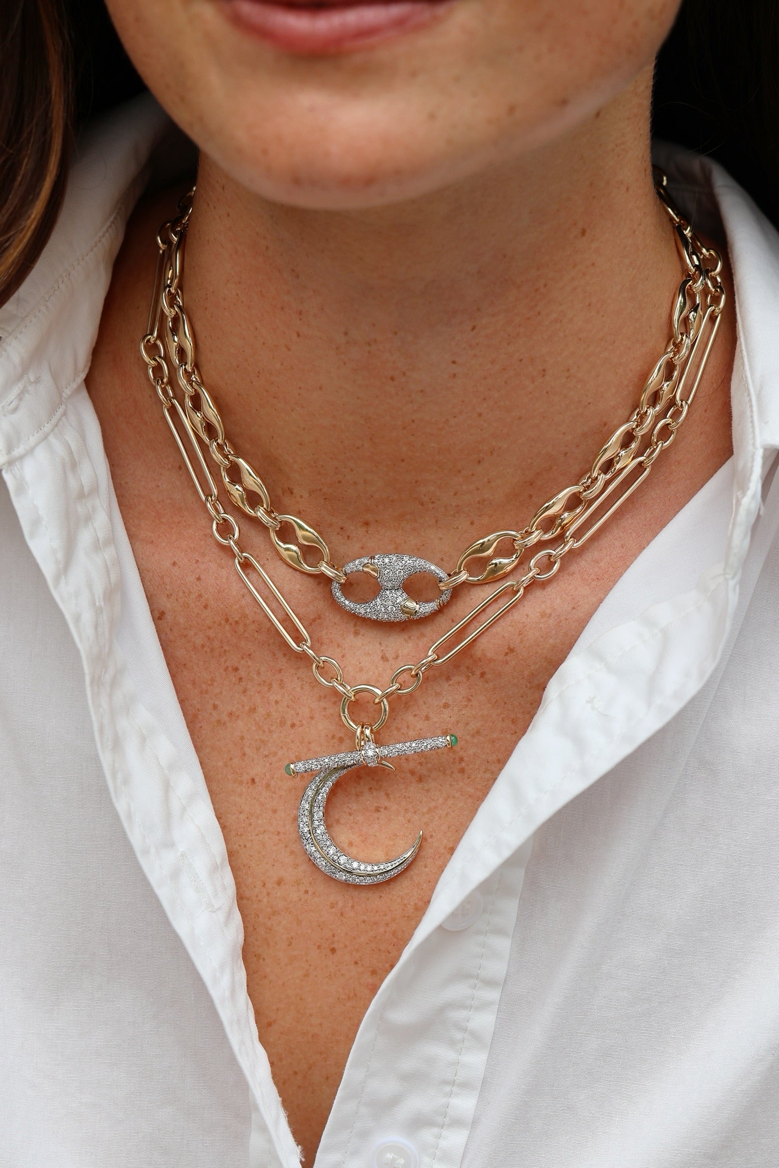 14k yellow gold trombone link chain necklace by Lucy Delius Tiny Gods