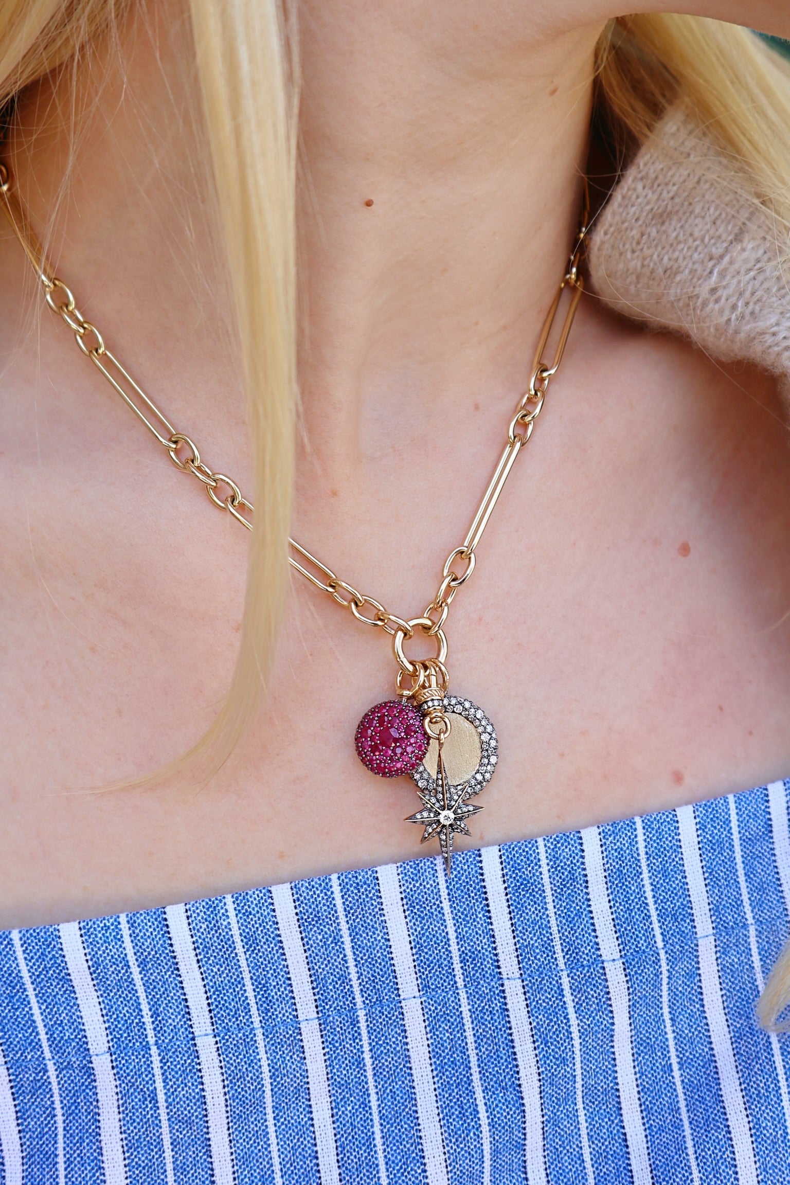 14k yellow gold trombone link chain necklace by Lucy Delius Tiny Gods