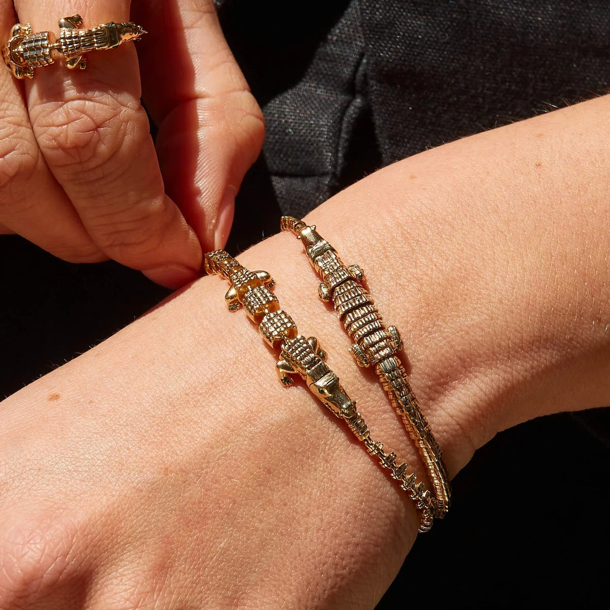 18k yellow gold tsavorite alligator wrap bracelet bestiary collection by Bibi van der Velden Tiny Gods