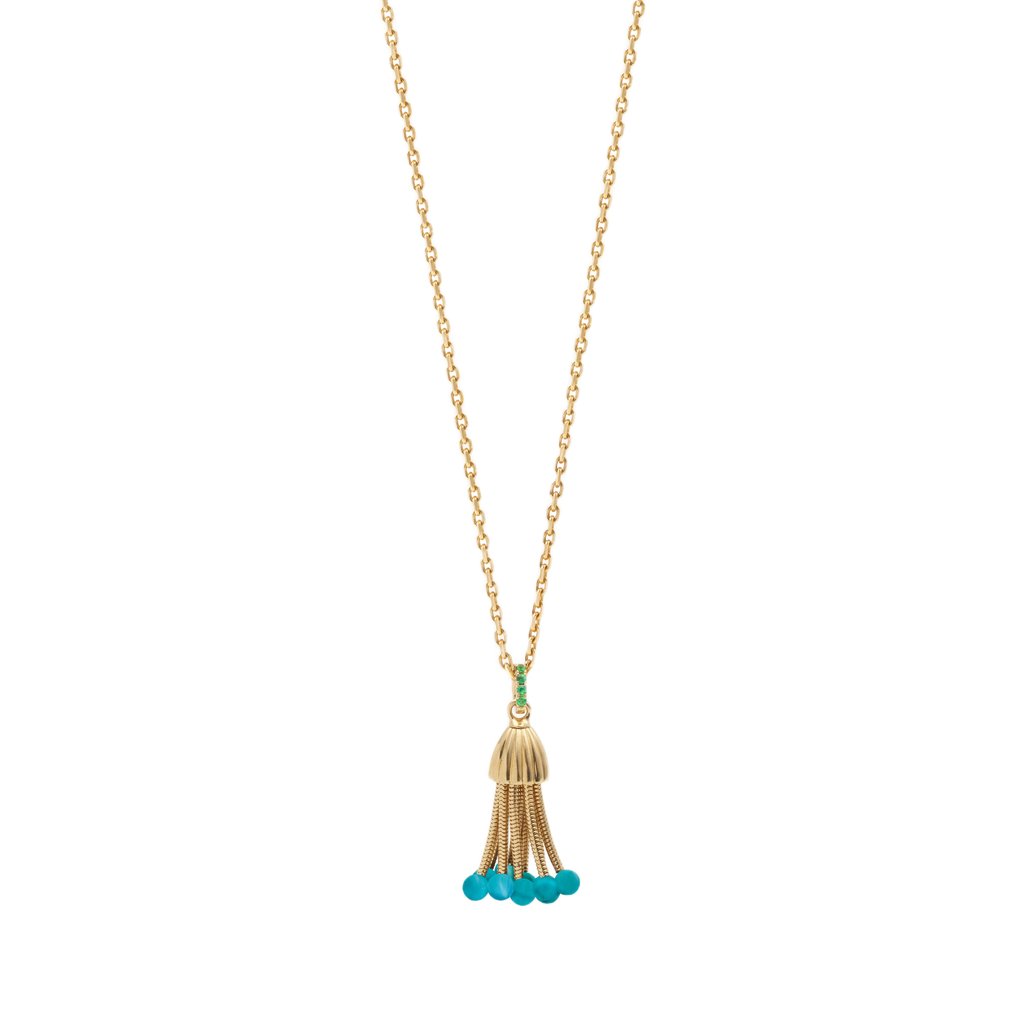 18k yellow gold diamond, tsavorite and turquoise jellyfish pompom polpo pendant by Salome Rico Tiny Gods