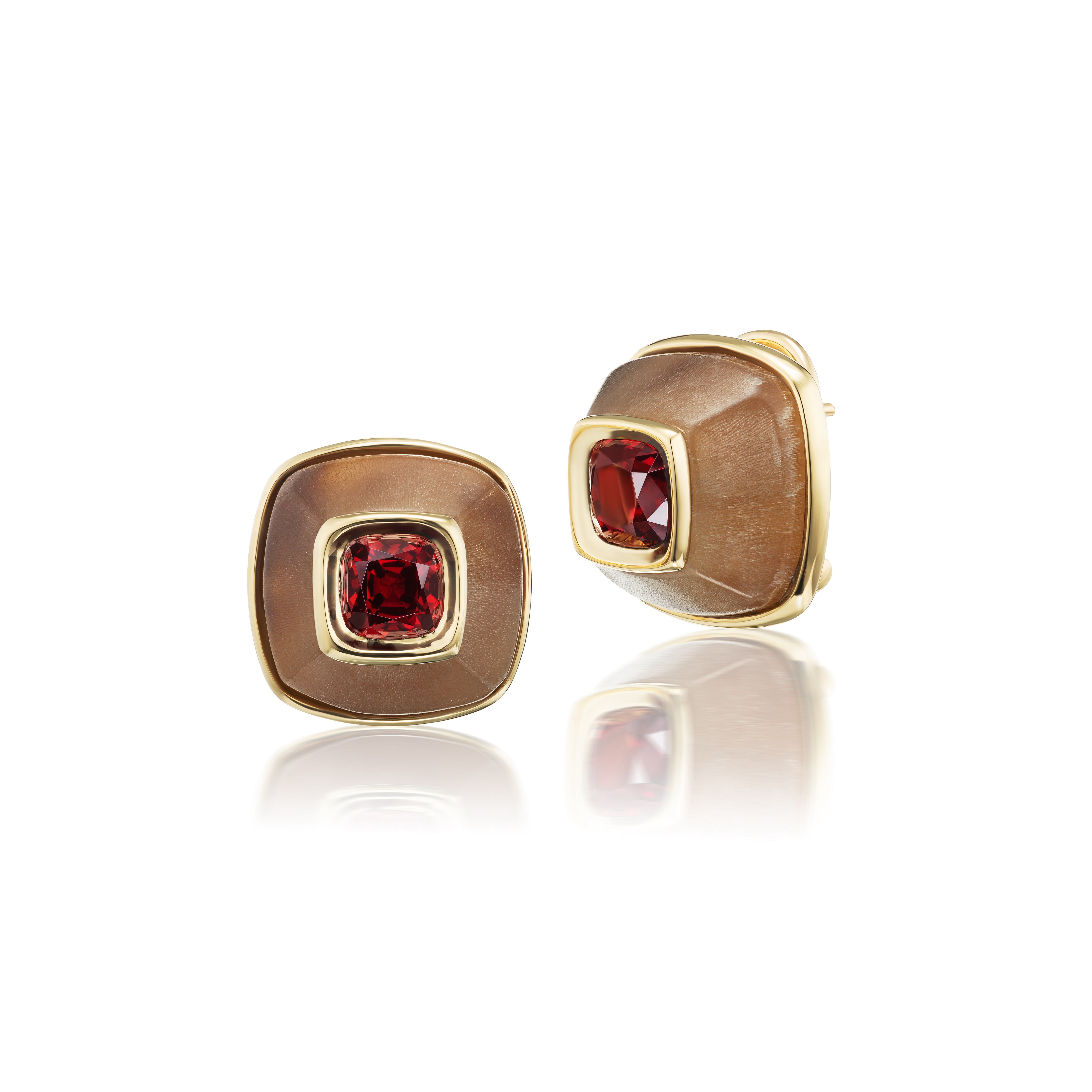 yellow gold vintage horn rhodolite garnet button earring beck tiny gods