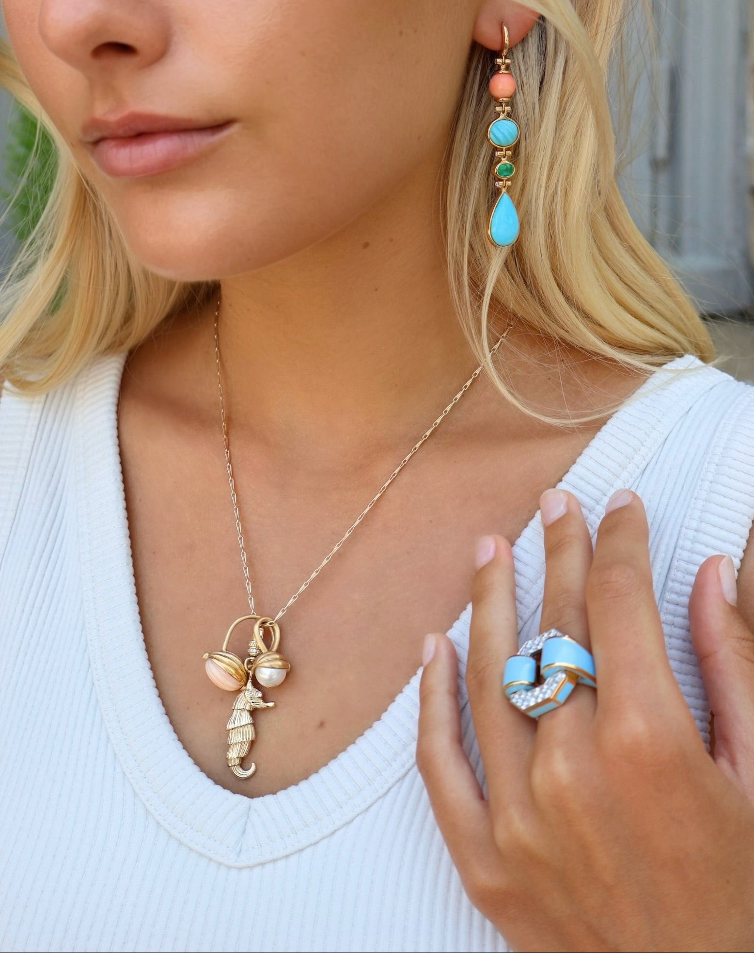 Vintage Medium Scalloped Coral with Diamond and Emerald Pendant beck tiny gods