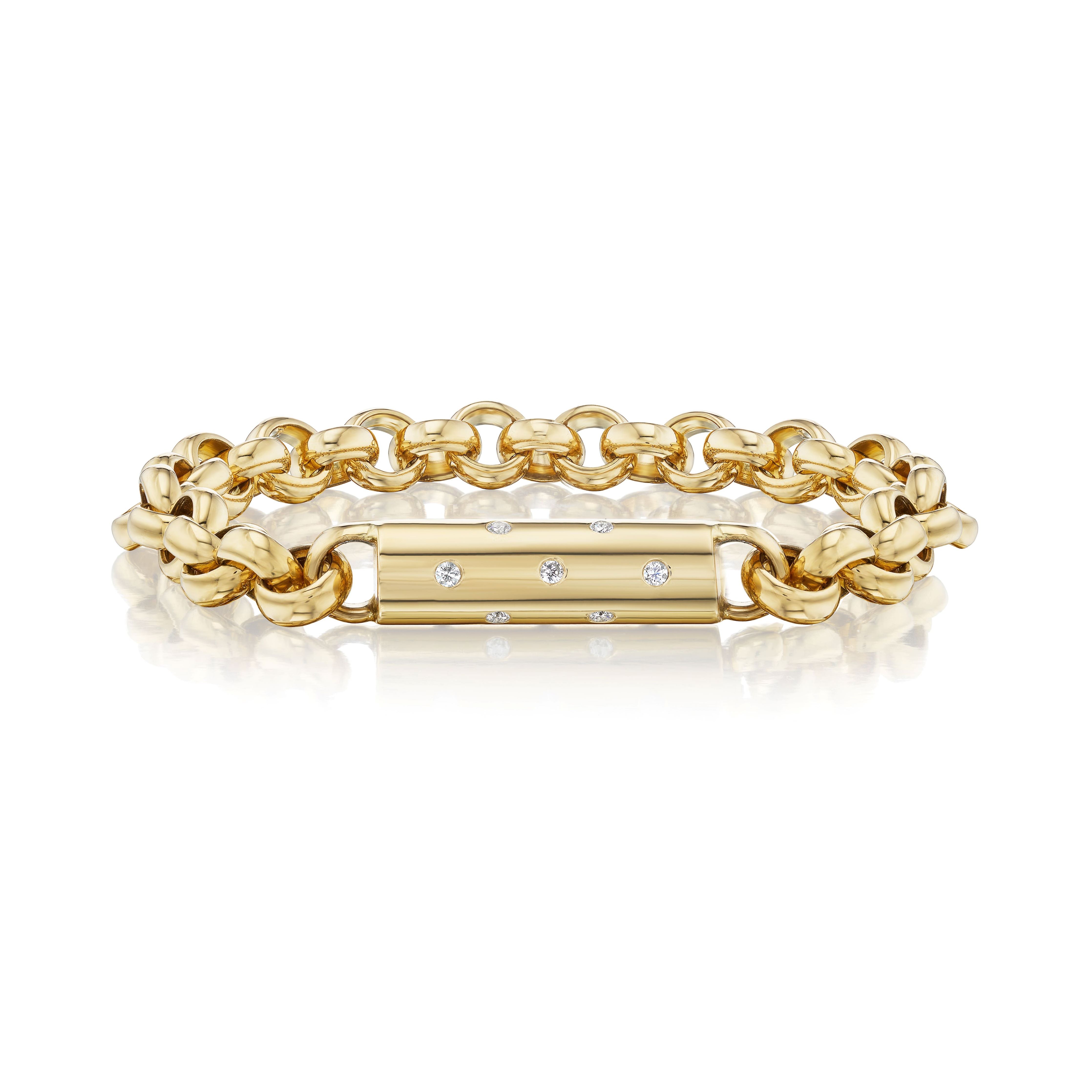 18k yellow gold diamond rolo bracelet with tube clasp tiny gods