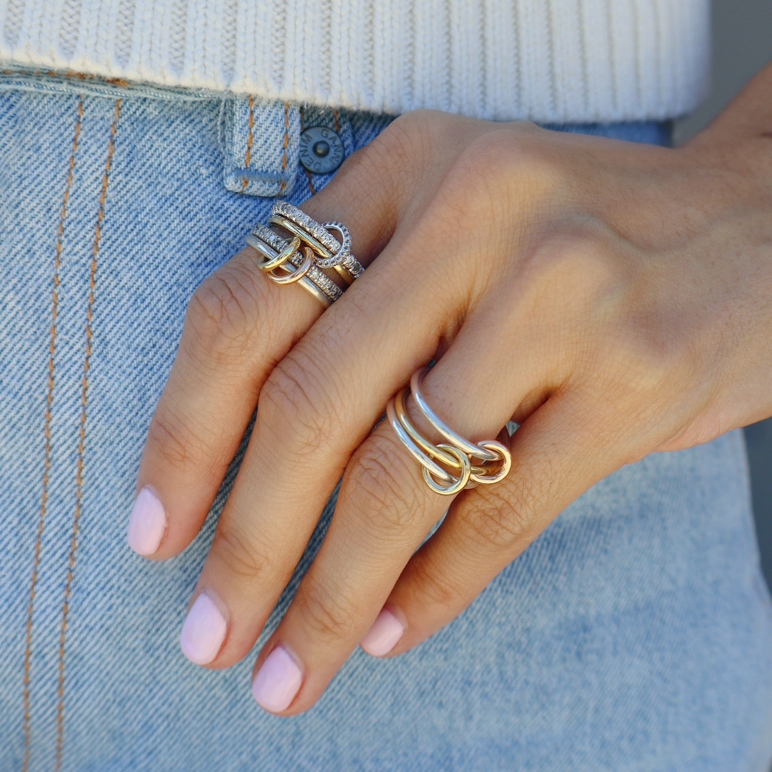 18K yellow gold, sterling silver, and rose gold connectors Solarium MX Ring by Spinelli Kilcollin Tiny Gods