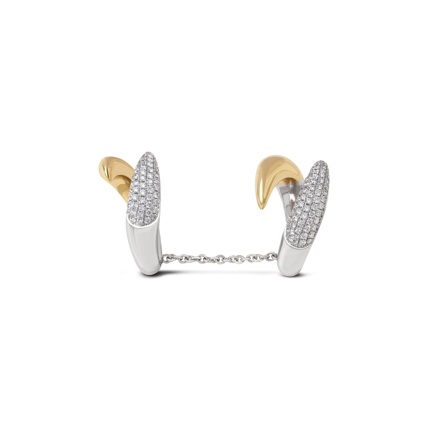 14k yellow and white gold diamond double drop connected chain ring by Rainbow K Tiny Gods