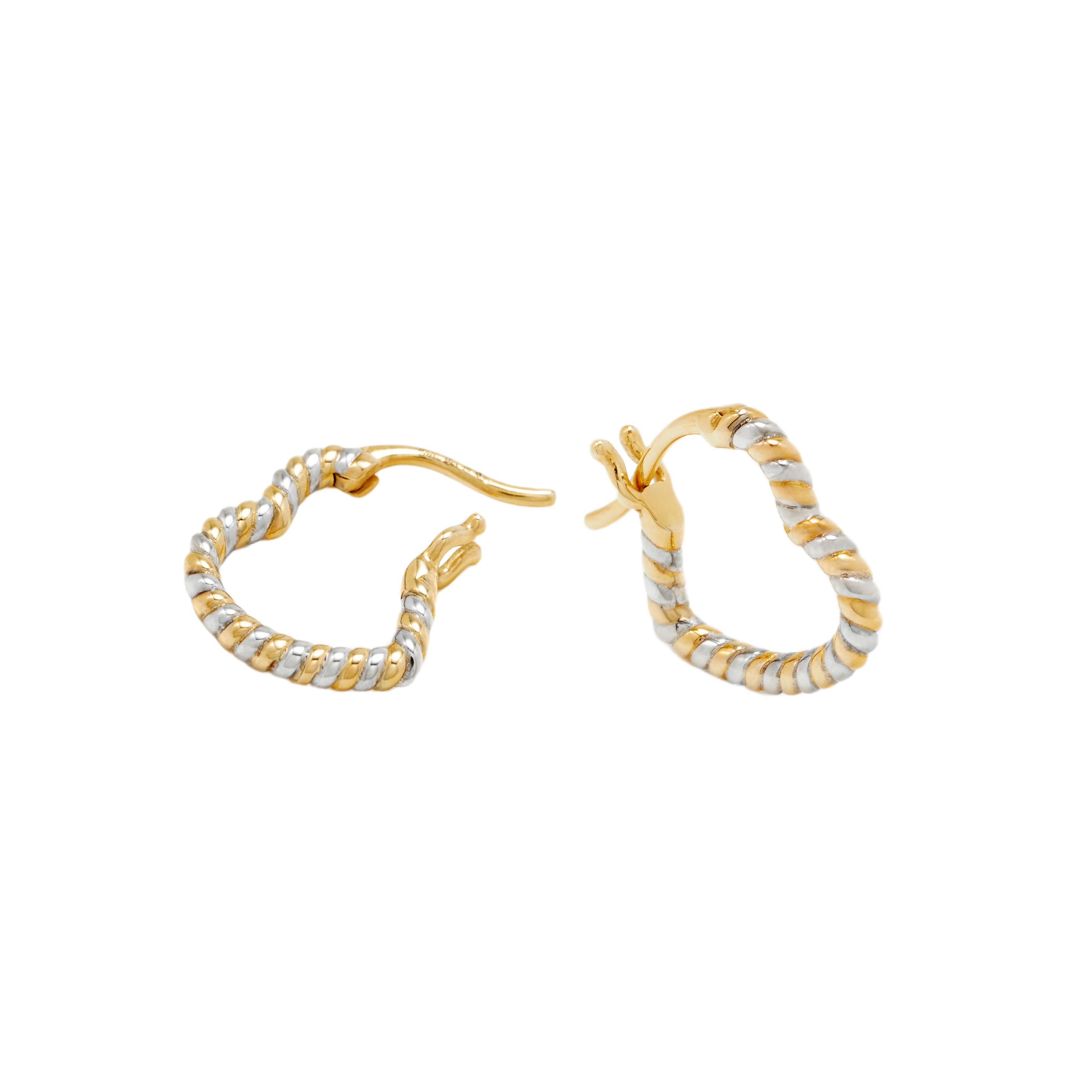 Yellow gold and white gold twisted heart hoop earrings by Yvonne Leon