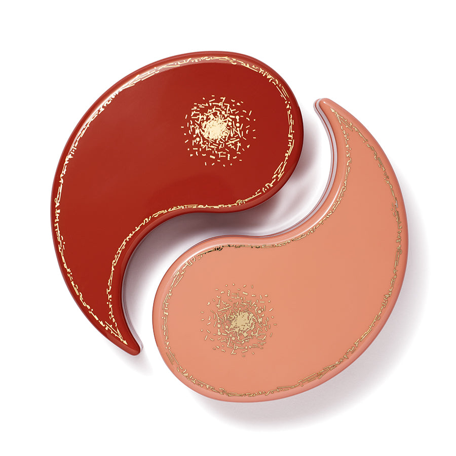 Yin Yang wood royal red and blush lacquer jewelry box with gold inlay by Trove Tiny Gods