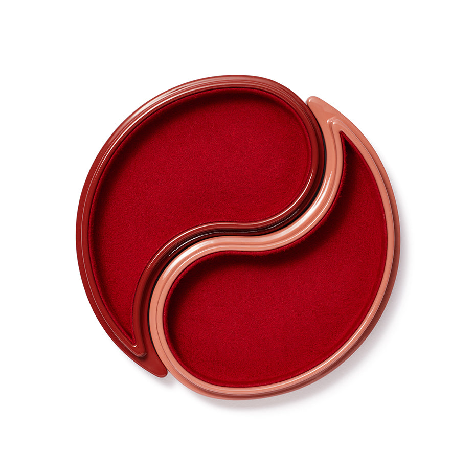 Yin Yang wood royal red and blush lacquer jewelry box with gold inlay by Trove Tiny Gods