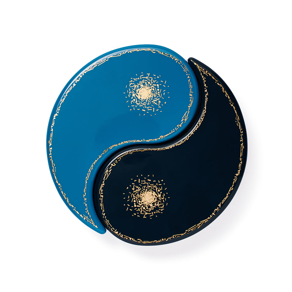 Yin Yang midnight navy and blue lacquer gold inlay jewelry box by Trove Tiny Gods