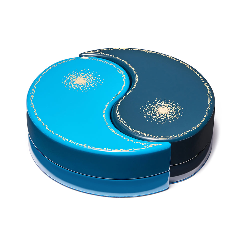 Yin Yang midnight navy and blue lacquer gold inlay jewelry box by Trove Tiny Gods