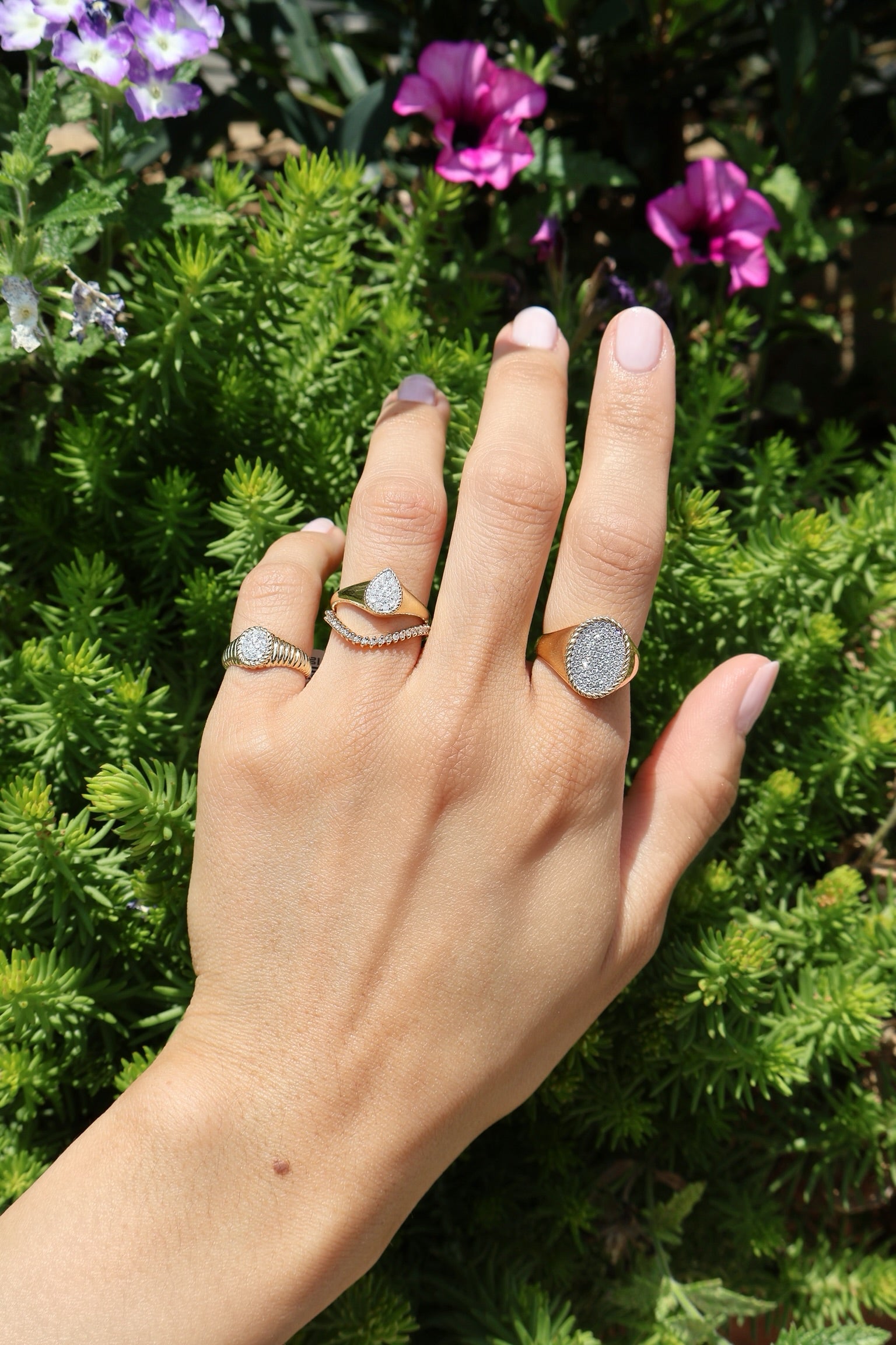 9k yellow gold baby oval diamond chevaliere ring by Yvonne Leon Tiny Gods